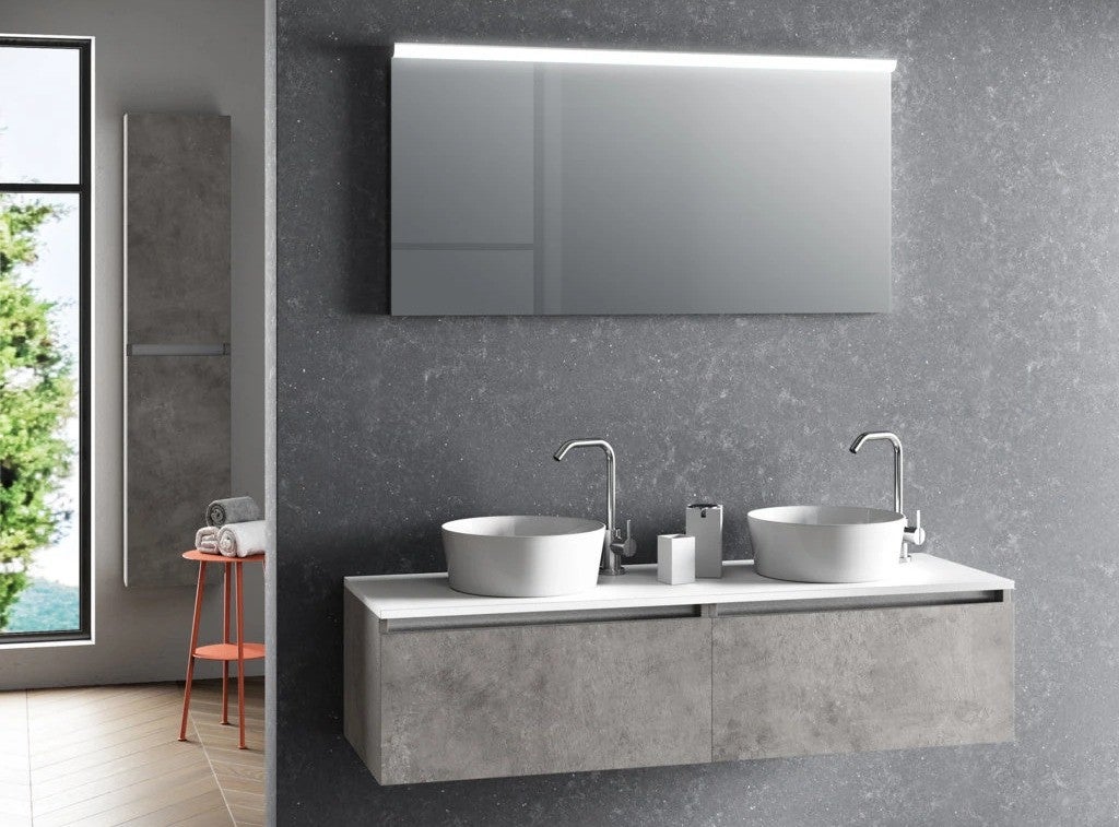 Ensemble meuble de salle de bain effet béton 2 tiroirs double vasque et