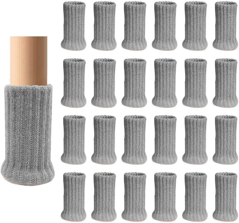 Zestaw 24 skarpet na nogi krzesła, szare, podwójna gruba dzianina na nogi krzesła, antypoślizgowe, chronią podłogę
