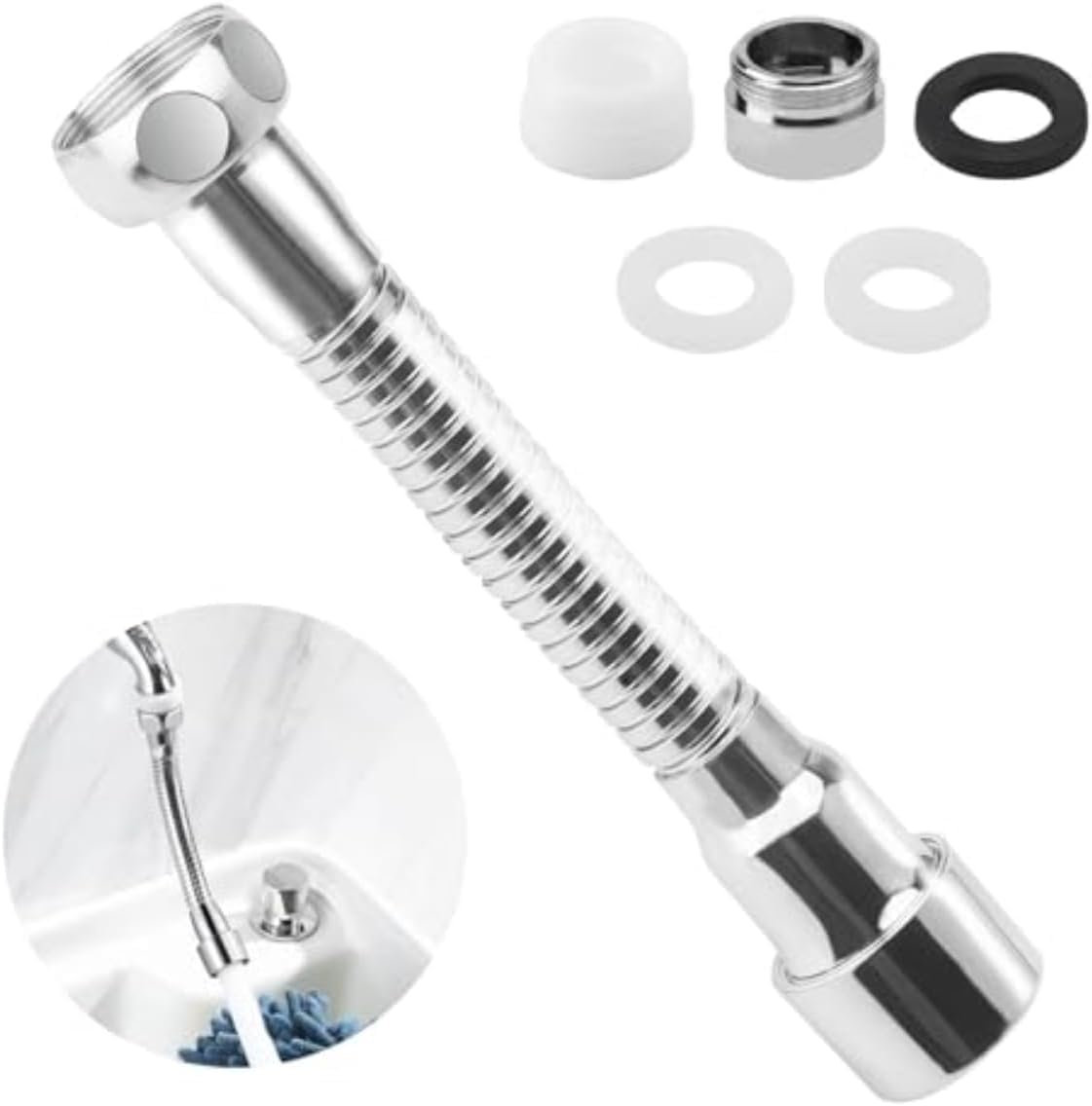 Prelungitor flexibil pentru baterie, duză rotativă la 360°, prelungitor pentru baterie de bucătărie de 14 cm cu filtru, aerator economizor de apă
