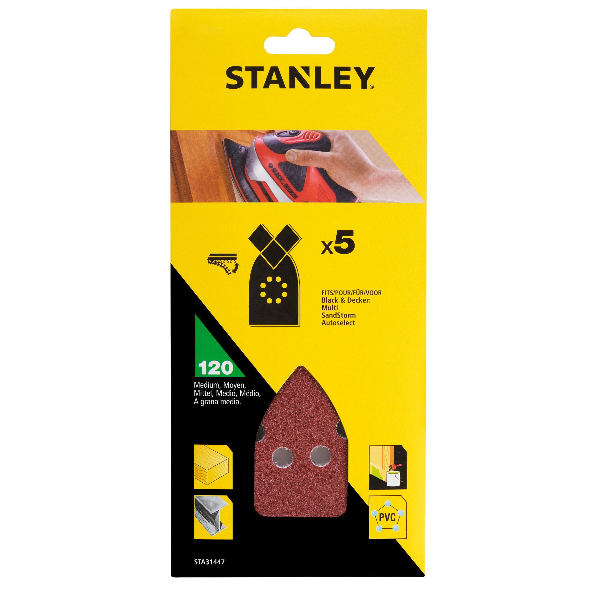 5 Hojas De Lija Para Multilijadora Stanley - Grano 120, Para Madera, Pintura, Metal Y Plástico