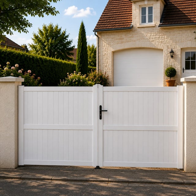 Portail battant manuel PVC blanc structure renforcée H 160 x L 350 cm GUÉRANDE