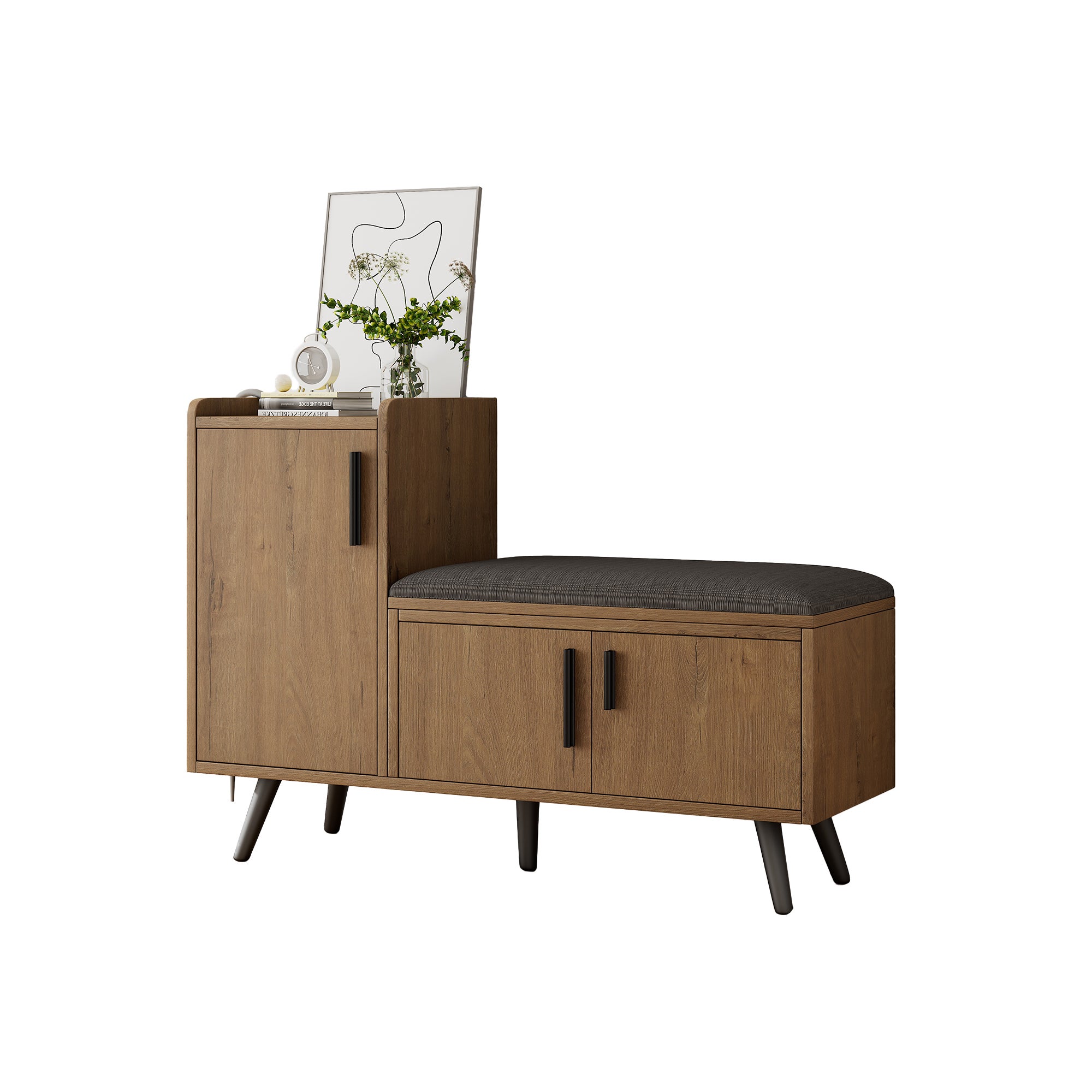 Panca moderna portascarpe con 3 ante e cuscino - gambe e maniglie in metallo - colore naturale - 100 x 34 x 69 cm - 3