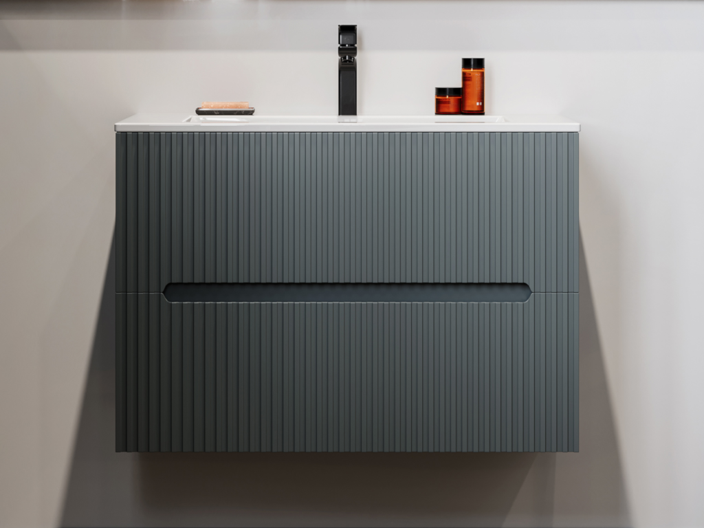 Meuble de salle de bain suspendu avec vasque à encastrer - Strié gris