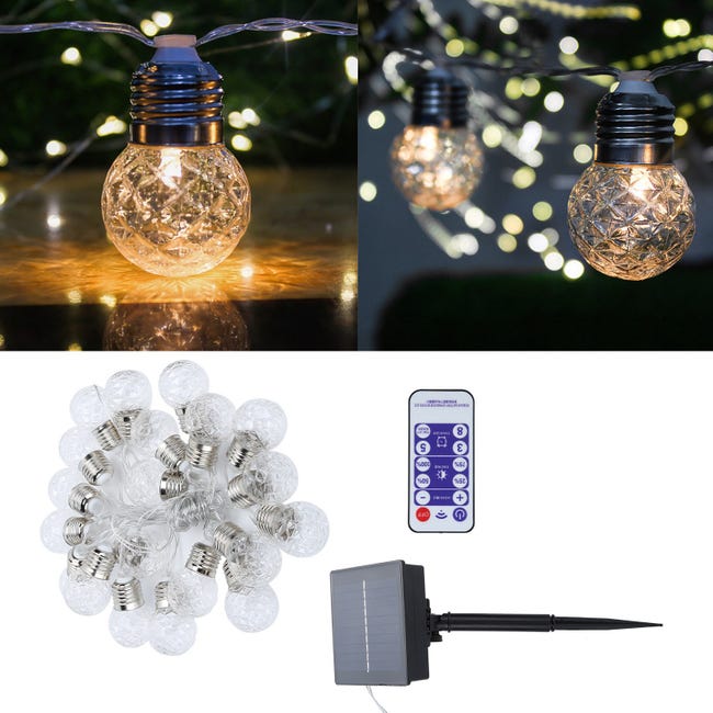 Catena Luminosa Solare Da Esterno 20m Con 120 LED, 2 Pezzi, 8 Modalità, Globi Colorati, Impermeabile, Per Giardino E Gazebo