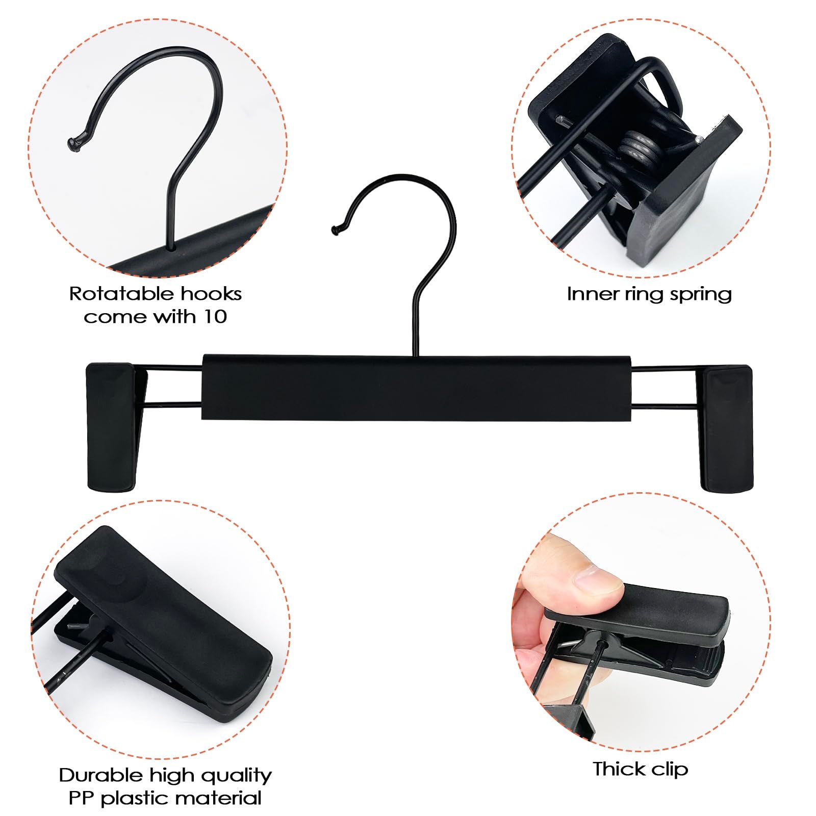Porte-pantalon 10 pièces, pince pour porte-pantalon, cintre antidérapant, sangle de jupe, clip réglable, crochet pivotant à 360° - 6