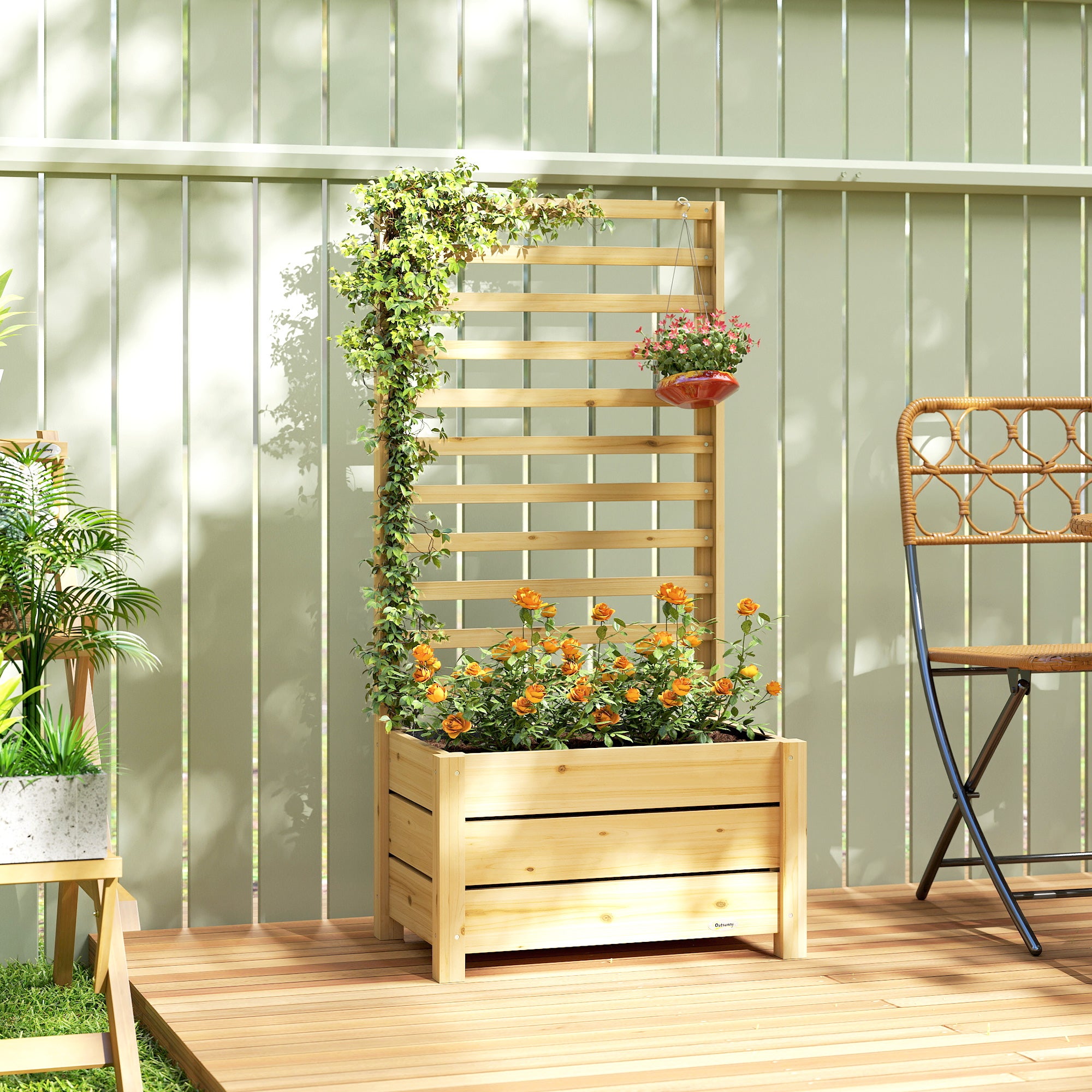 Jardinière avec treillis bois de sapin Outsunny - 2