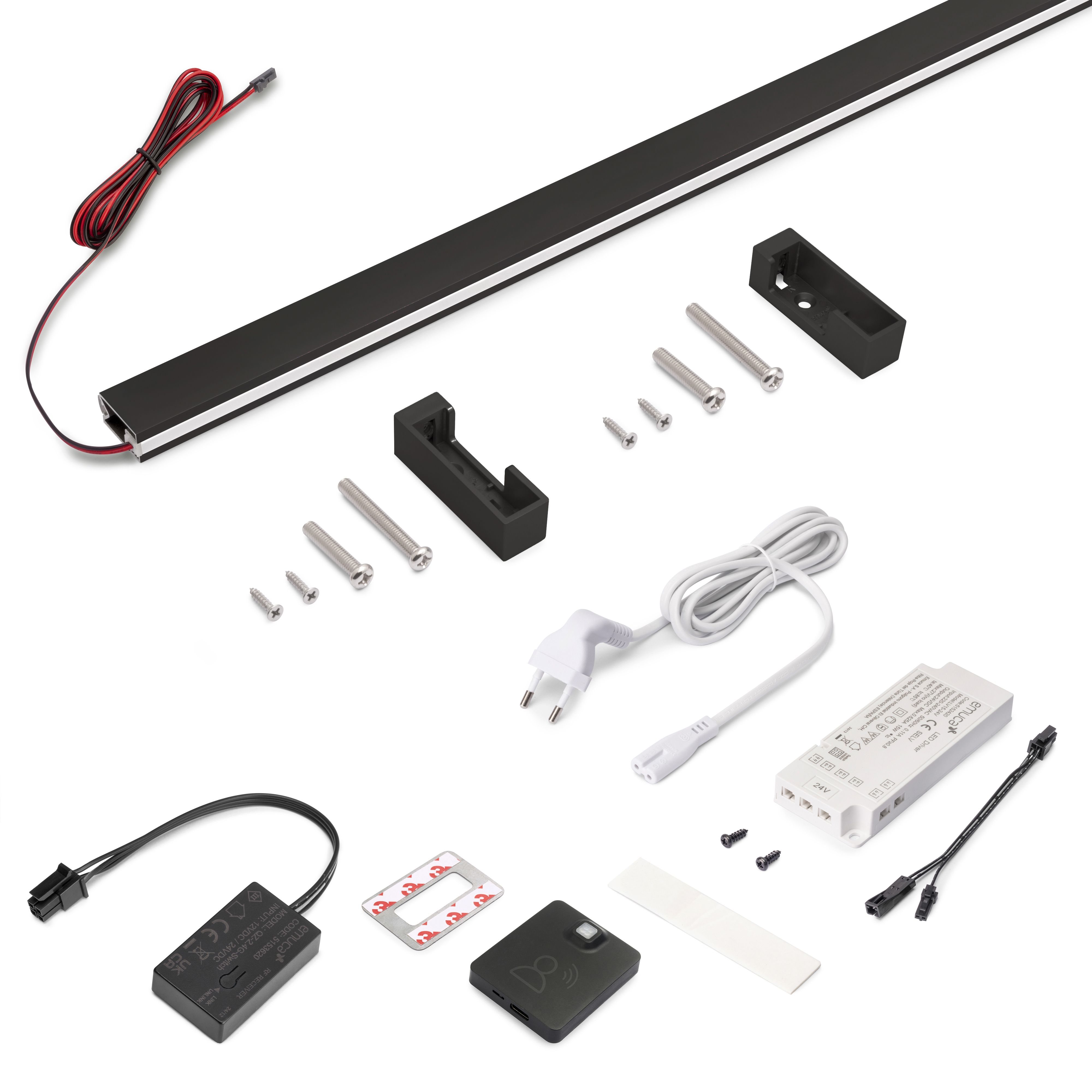 Emuca Zestaw do szafek Luxe, taśma LED 4,5x8 Neonlynx V, czujnik ruchu RF Smart i konwerter Smart (24V DC), długość 900mm, Światło białe ciepłe