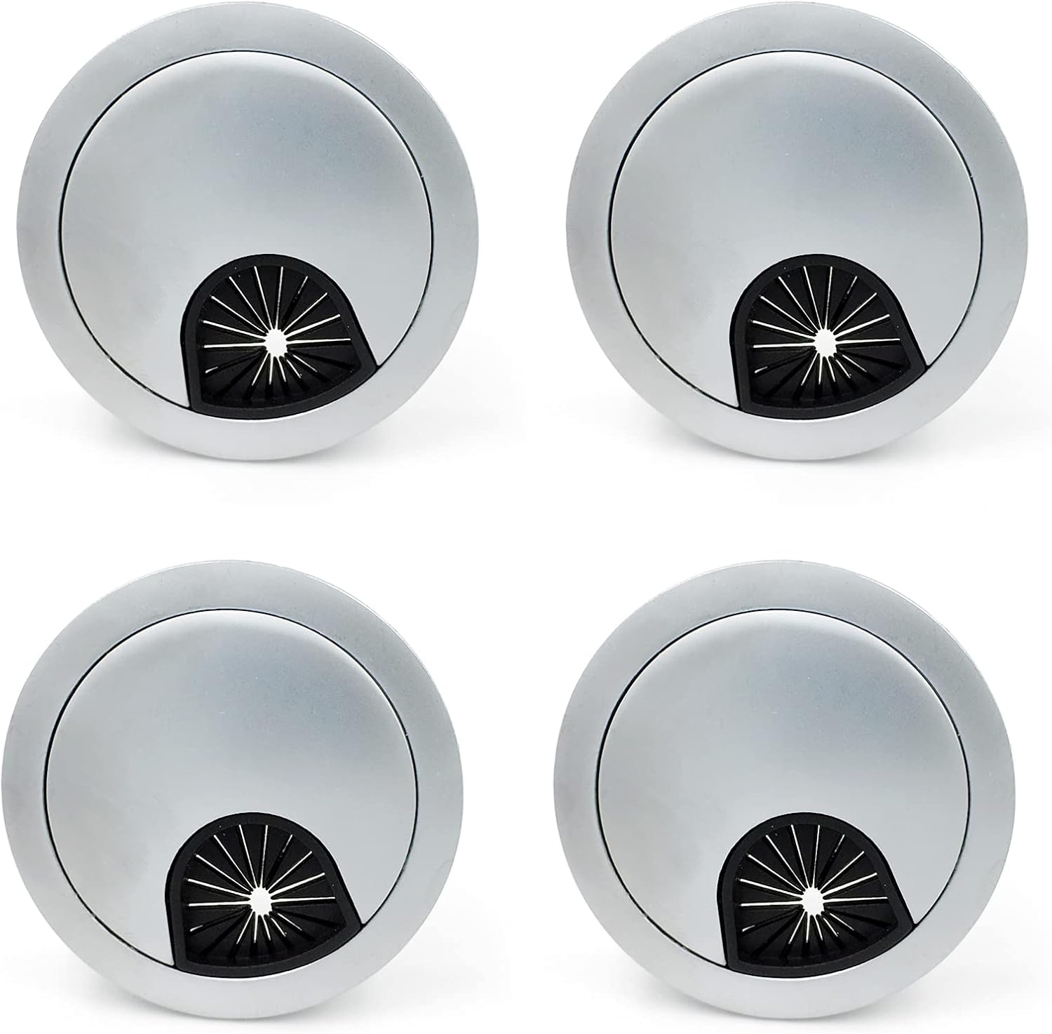 Srebrna, 4-częściowa osłona otworu na kable do biurka, metalowa przelotka kablowa 60 mm