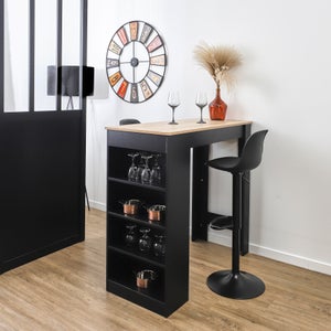 Table à Manger Extensible 4 à 6 Couverts Avec 1 Porte - 110/140 X 80 X 76 Cm - Bois MDF - Pour Cuisine Et Salon - Naturel + Noir | Leroy Merlin