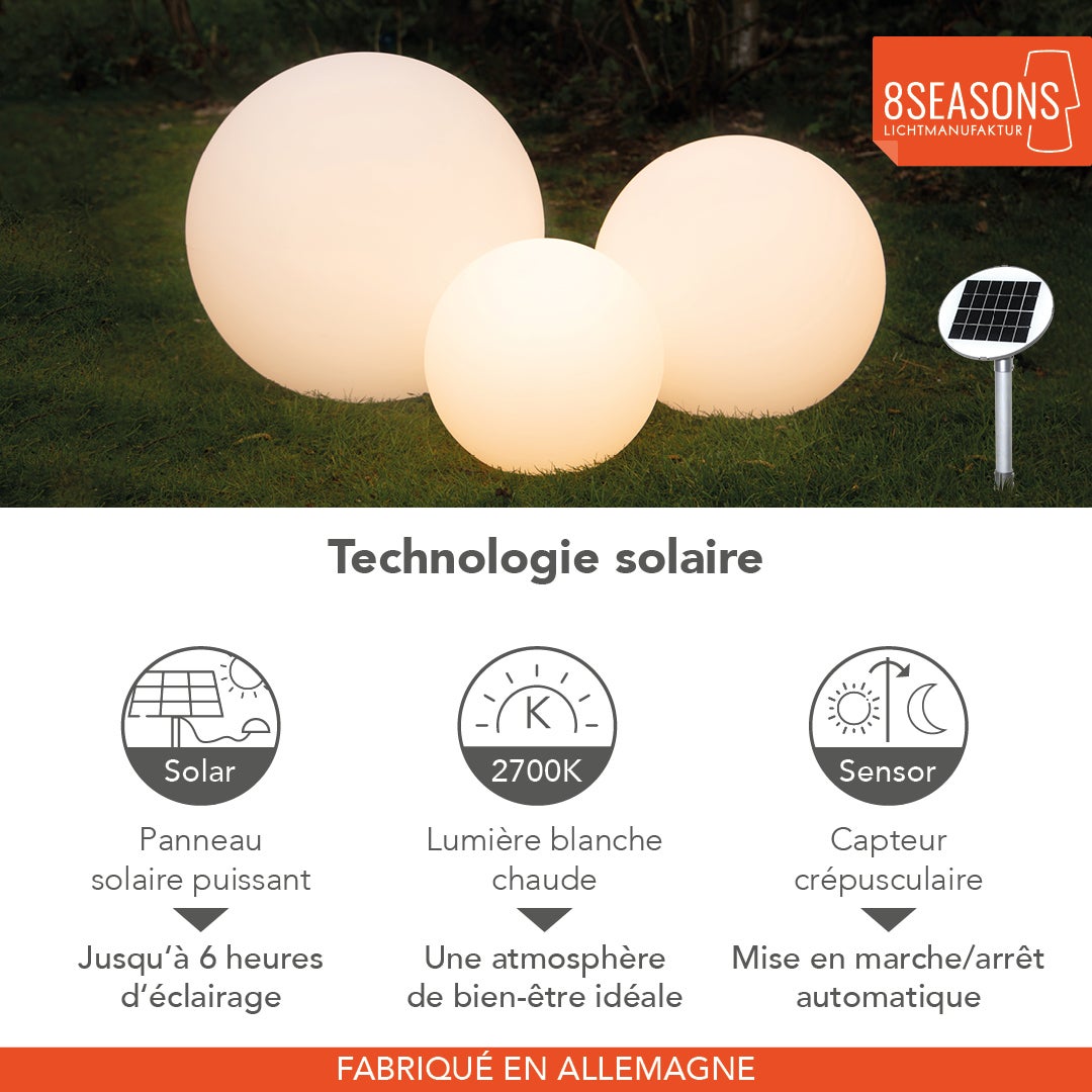 Boule lumineuse Blanc - 50cm - Lampe extérieur solaire - 8 seasons design - 4