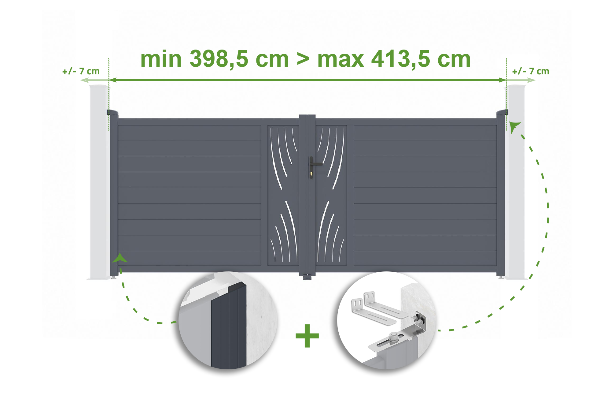Brama skrzydłowa regulowana szerokość 4m VELETA H.160cm szara aluminiowa