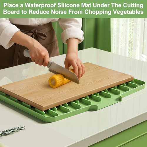Questo tappetino scolapiatti in silicone è impermeabile e presenta un design antiscivolo e assorbente. È adatto ai lavelli della (40 x 32,5 cm, verde) - 7