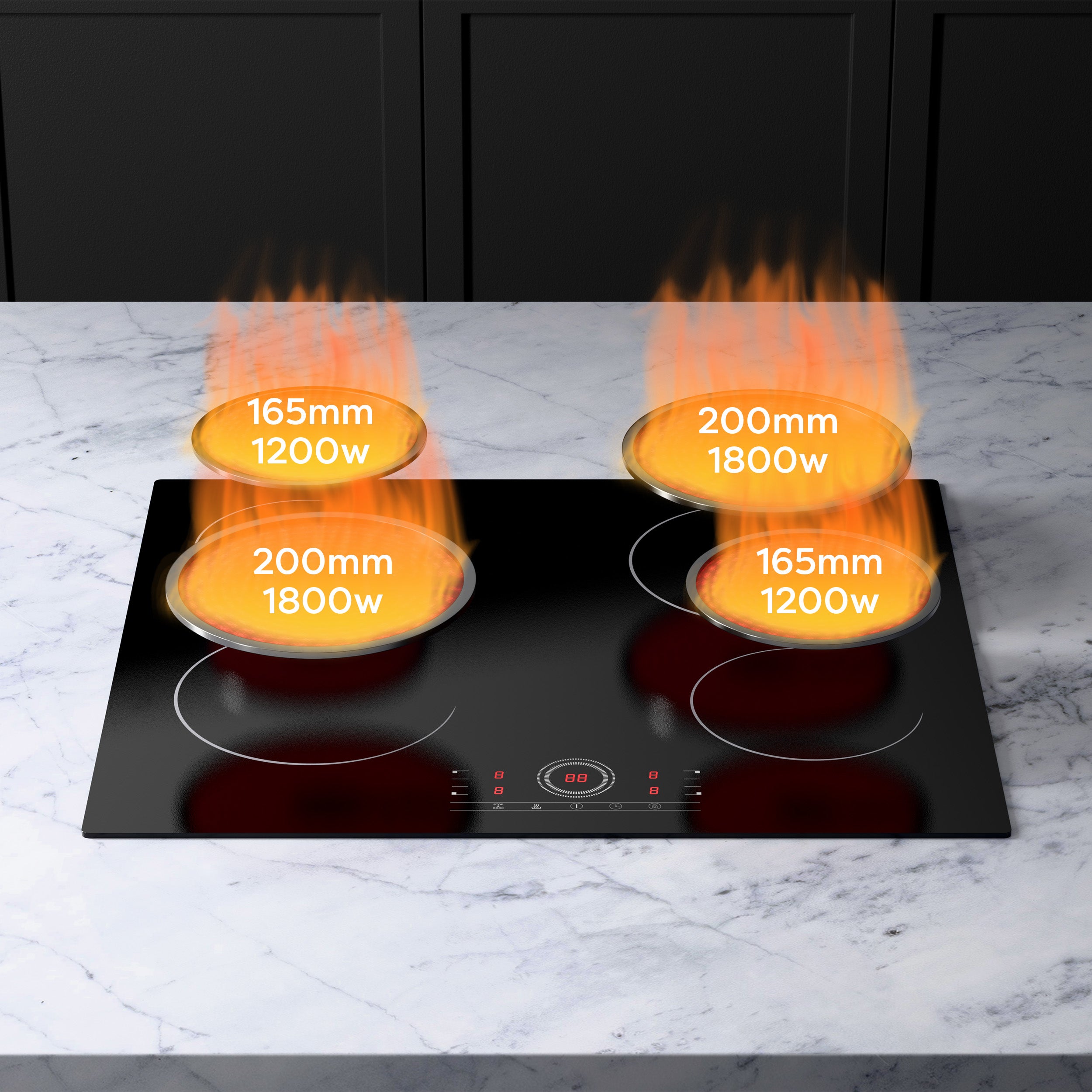 CDV Plaque Vitrocéramique 4 foyers Encastrable 6000W 9 Niveaux de Puissance Touche tactile Minuterie 99 mins CDVER604 - 2