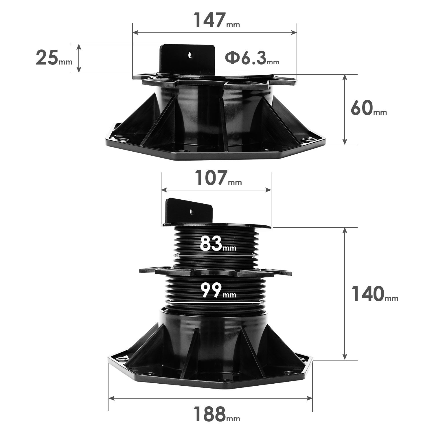 Plot réglable 60-140mm Lot de 30 – Pour lambourde, bois, carrelage, pierre, béton – Recyclés - 2