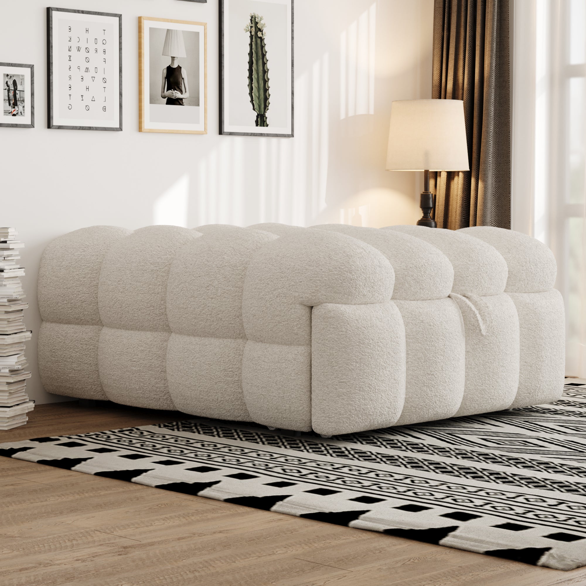 Canapé Convertible 1 Place, Fauteuil Relax avec Lit Extensible, En Velours Teddy et Métal, 183 x 76 x 42 cm, Beige - 2