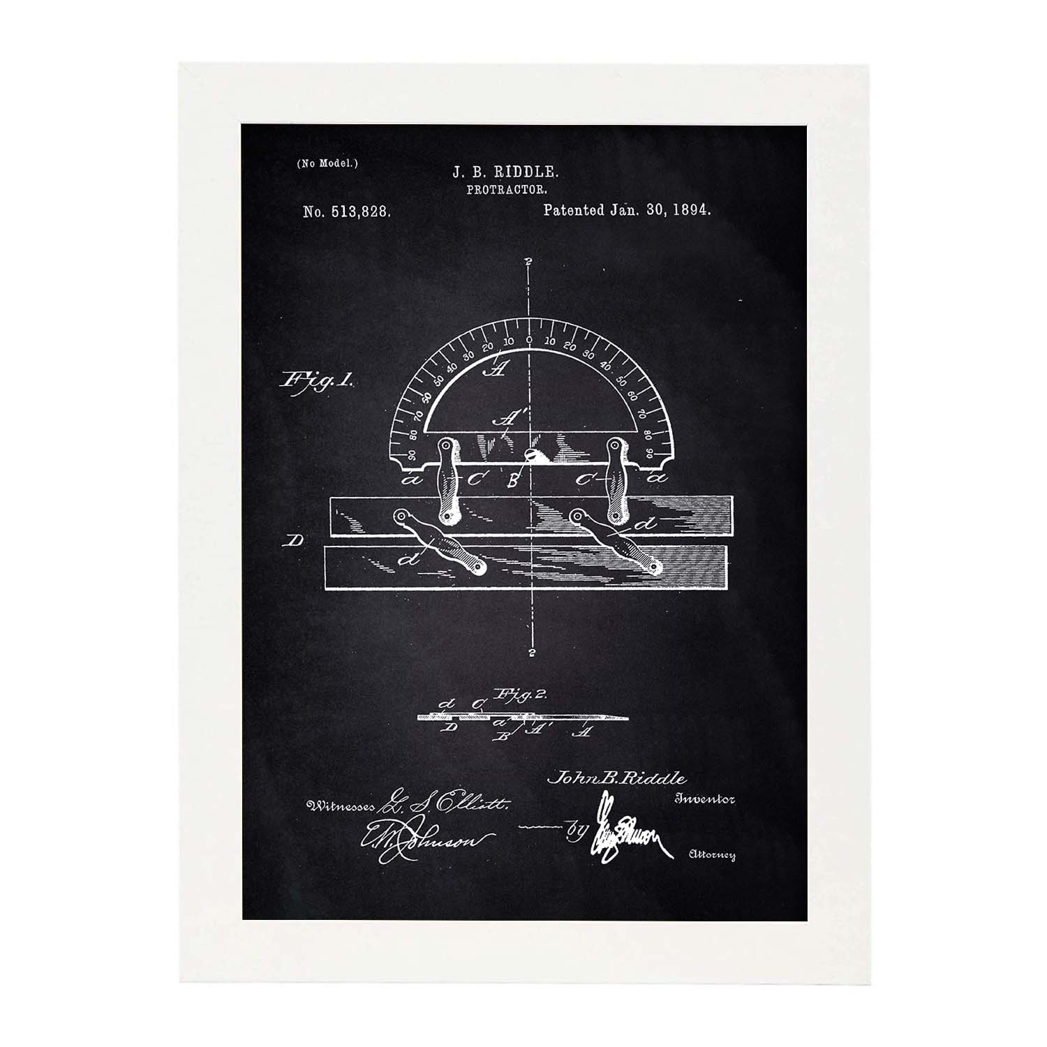 Poster Con Cornice Nacnic – Brevetto Tre A Righe Su Sfondo Nero, A3