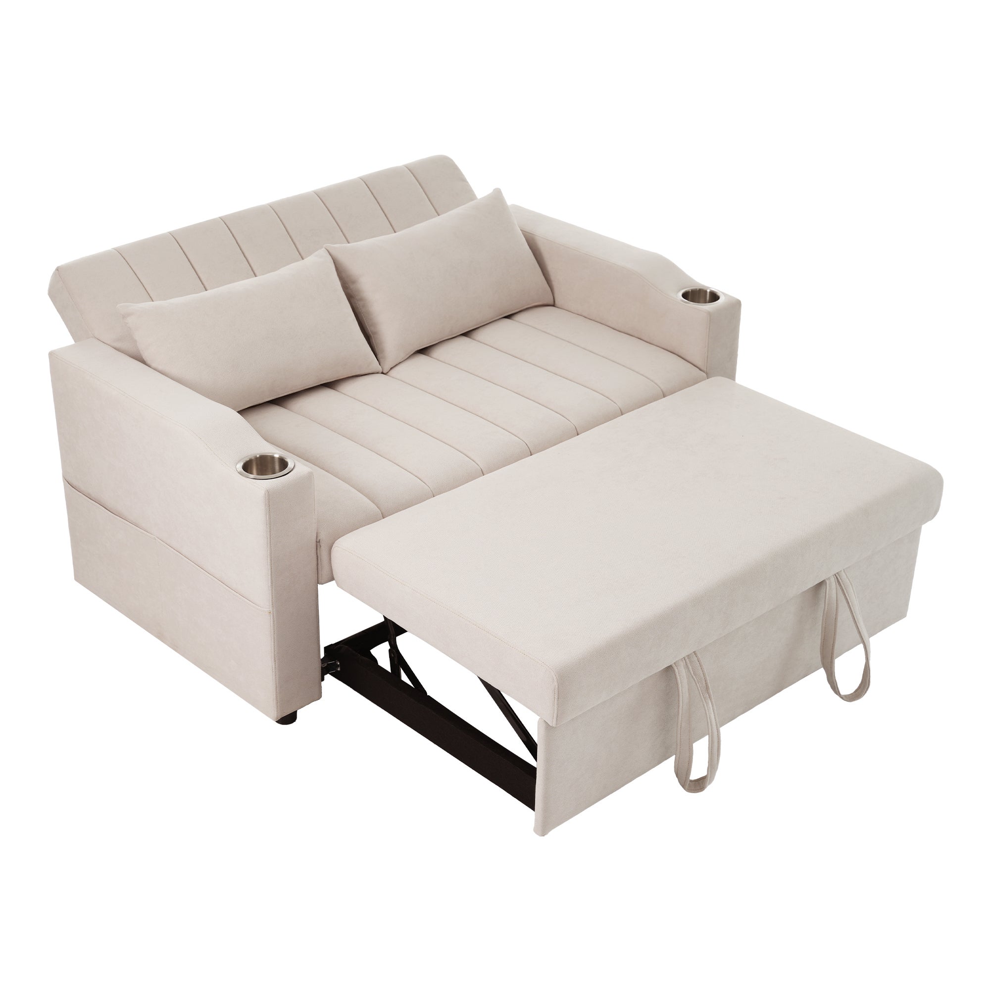 Nowoczesna 2-osobowa sofa z uchwytami na kubki i poduszkami - szara - 3
