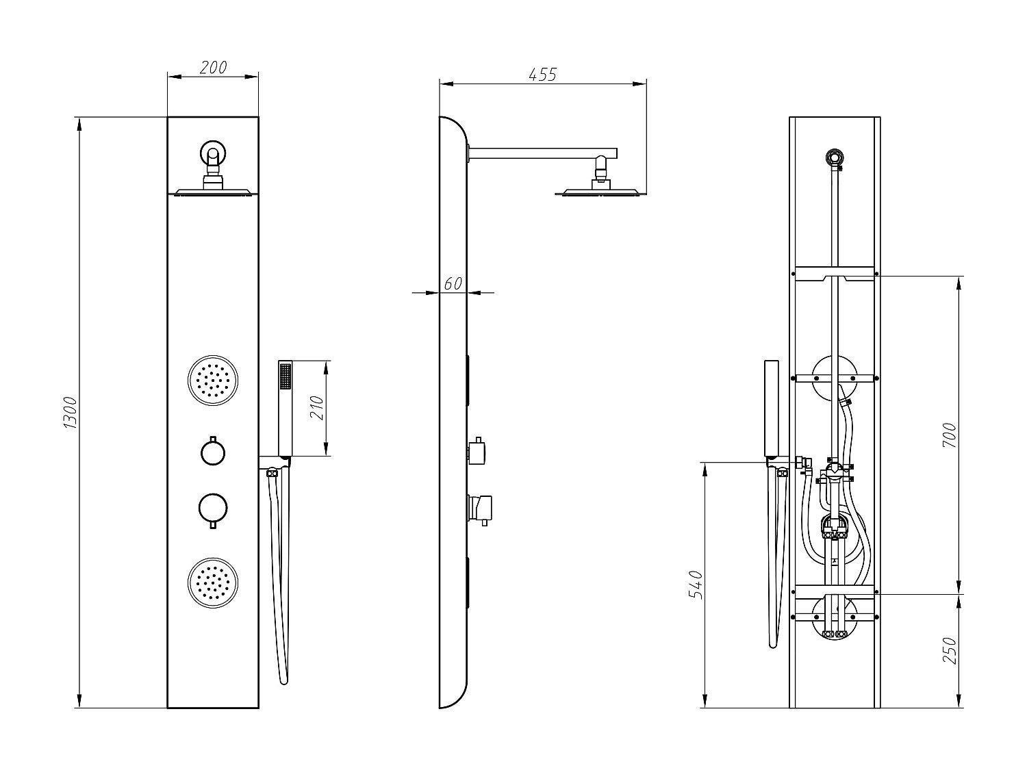 Panel prysznicowy z hydromasażem JUBIDA – kolor czarny – 20 × 130 cm - 6