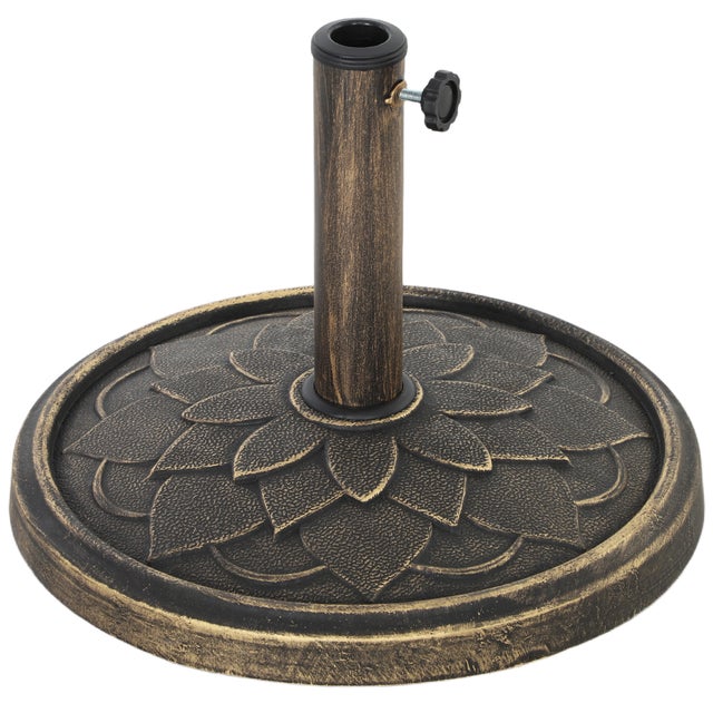 Socle de parasol 12kg manivelle, résine métal béton, Ø46x34cm, bronze