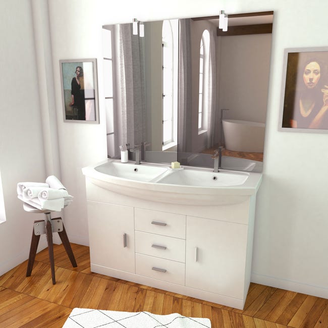 Meuble de salle de bain double vasque 140cm bois foncé avec miroir LED LuxuryBain Meuble de salle de bain double vasque 140cm bois foncé avec miroir LED LuxuryBain