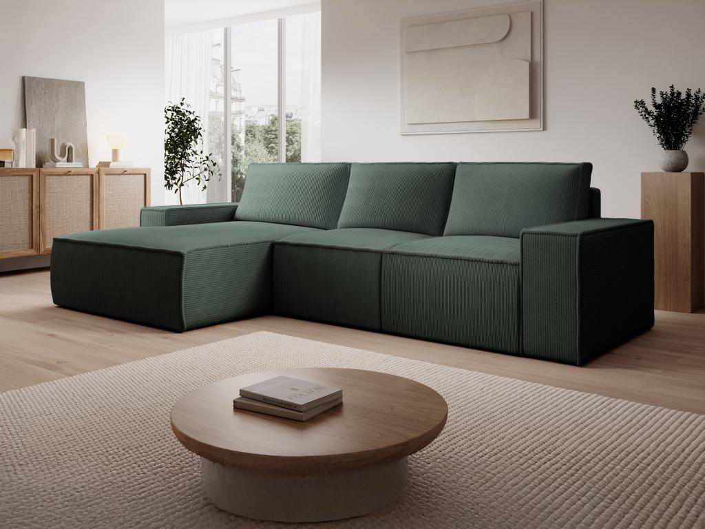 Grande divano letto angolo a sinistra in Velluto a coste Verde