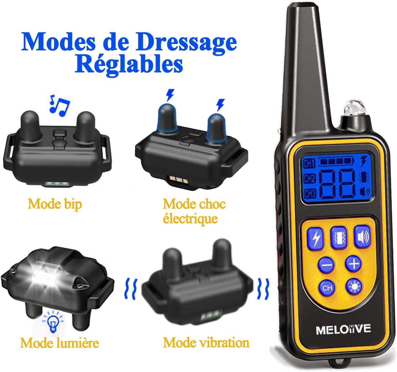 Collar de entrenamiento dual para perros recargable y resistente al agua IP67 con alcance de 800 m con 99 niveles de vibración, descarga eléctrica y m - 5