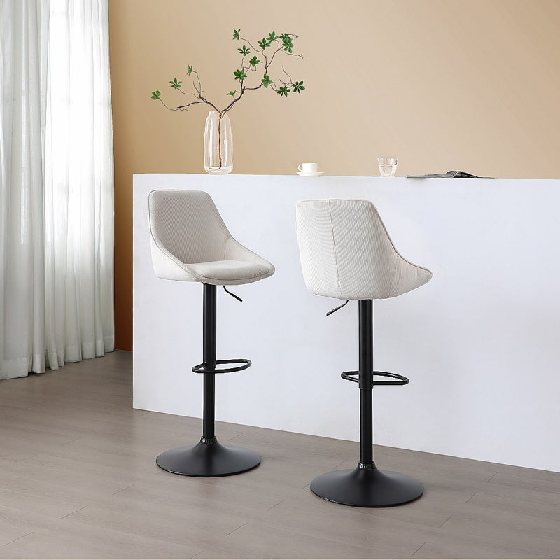 Zestaw 2 stołków barowych ze sztruksu i czarnego metalu - Regulowana wysokość - Kremowy - MASURIE