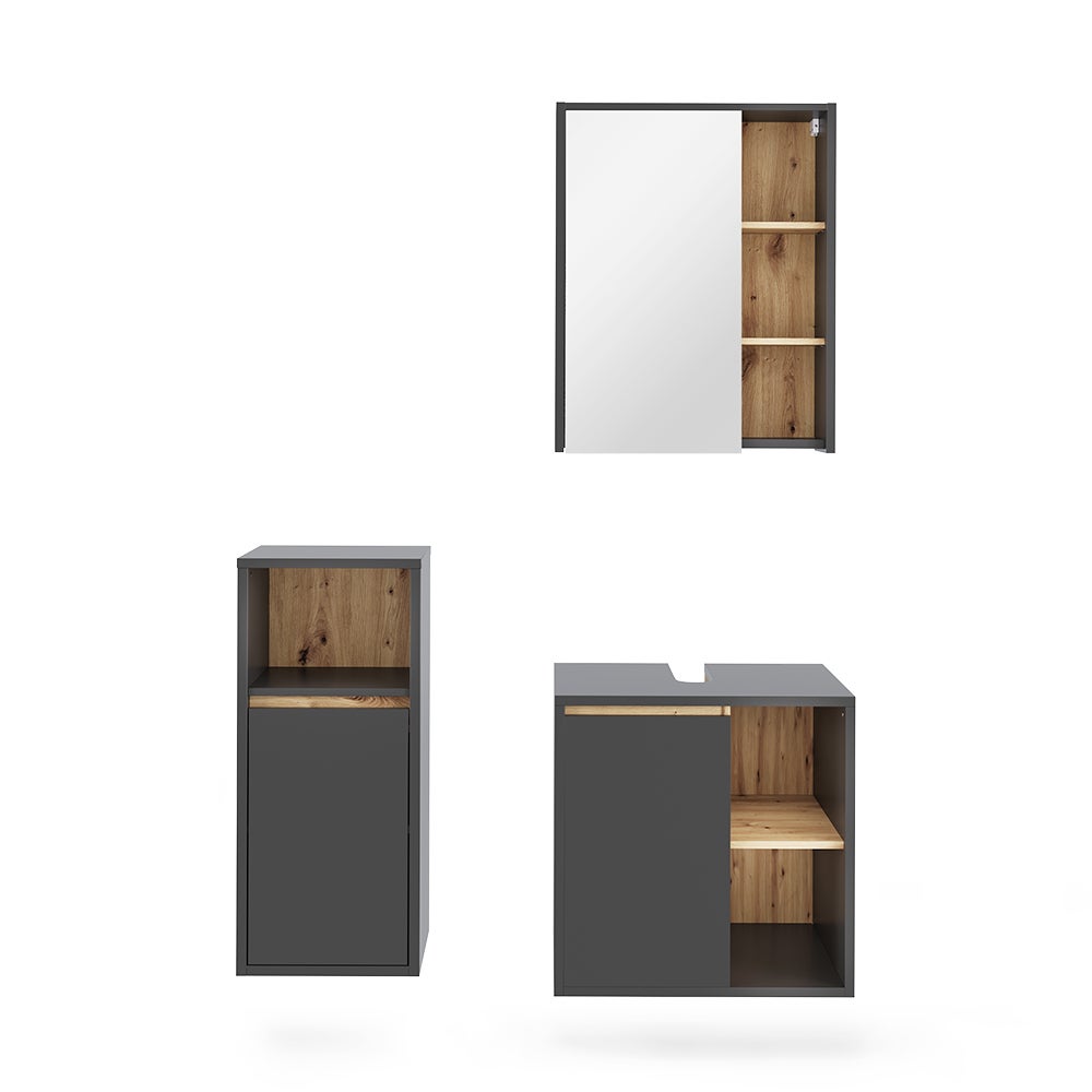 Vicco Zestaw mebli łazienkowych Viola, Szary/Artystyczny, 3 części