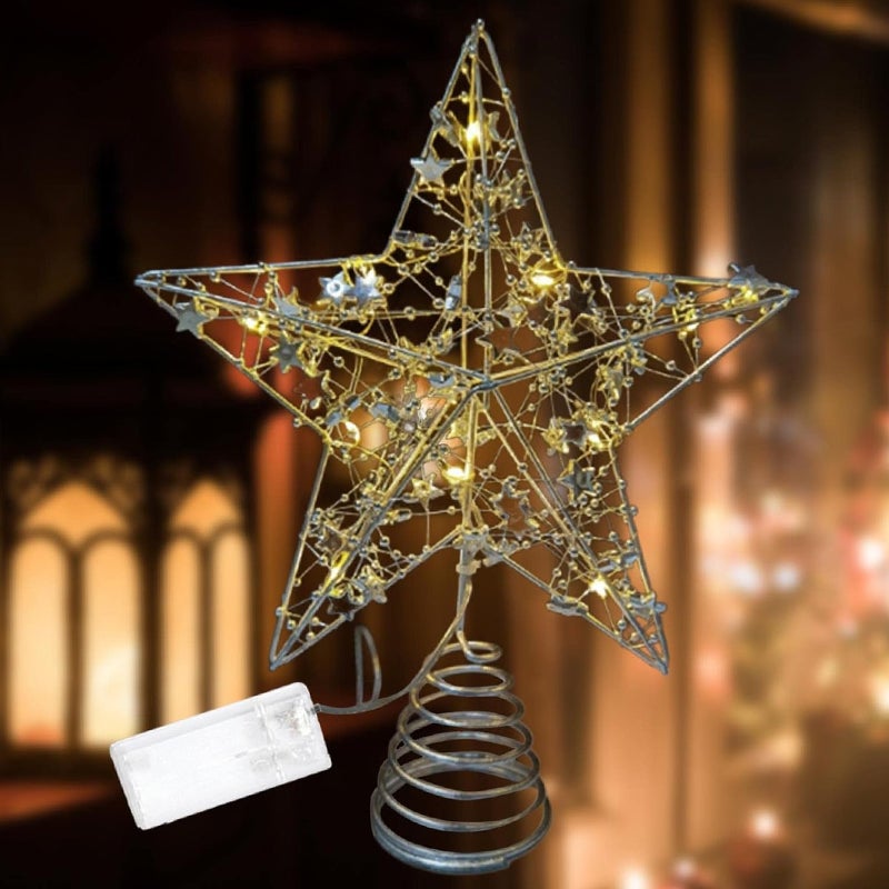 Topo de Árvore em Estrela, Decoração com Iluminação LED 25x28 cm, 10 LEDs Quentes de Natal - 5