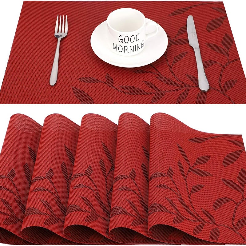 5-częściowy czerwony zestaw jadalny z prostokątnymi obrusami wykonanymi z antypoślizgowego, zmywalnego i odpornego na ciepło winylu PVC, odpowiedni d