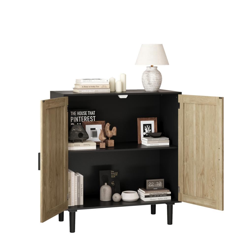 Buffet 2 portes en rotin, 80cm, rangement spacieux, anti-basculement – pour salon, salle à manger, entrée - 9