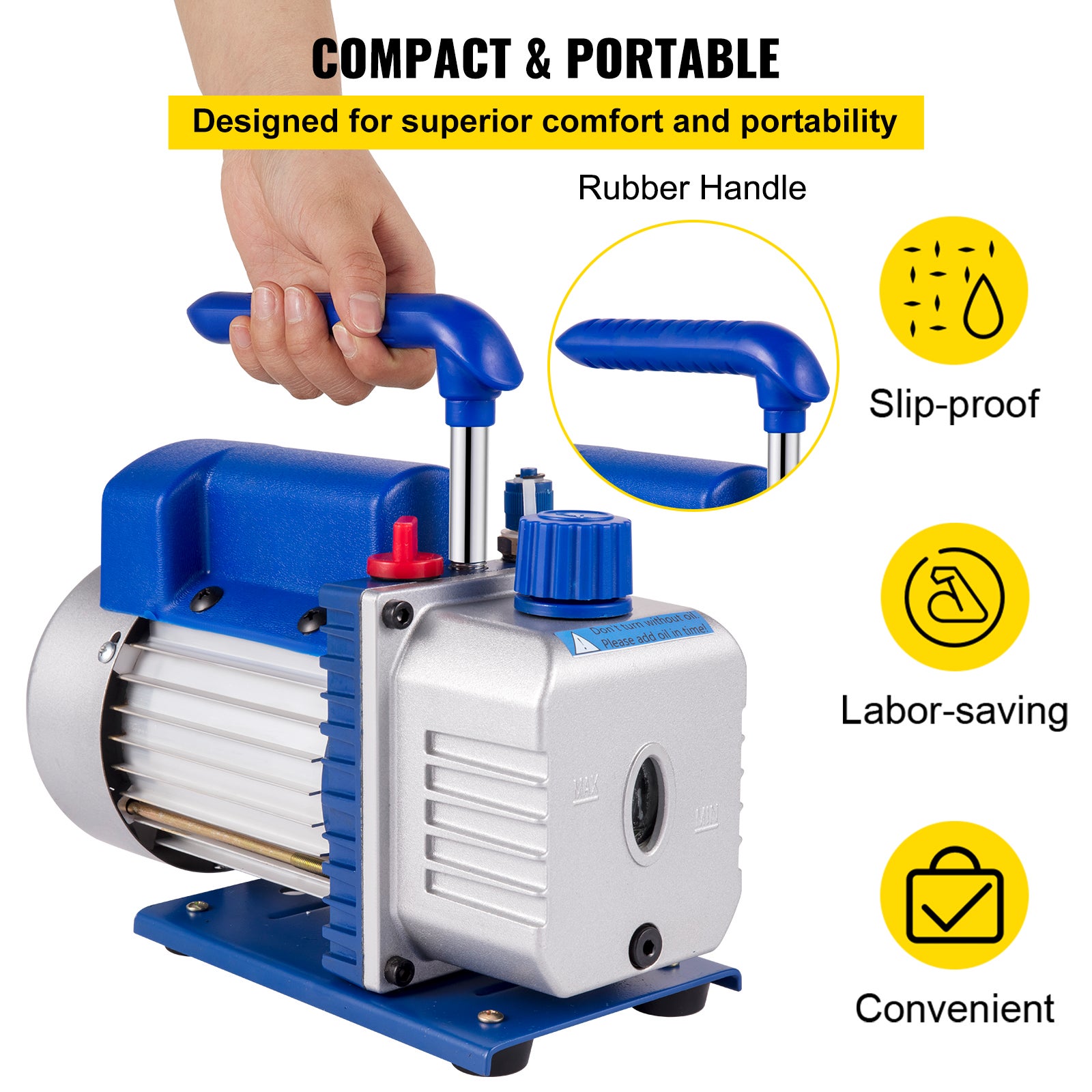 Pompa per vuoto 30V/50HZ, pompa per vuoto per refrigerazione 3CFM 1/4HP, 85L/min per Aria condizionata Pompa per vuoto ad aria elettrica per aut VEVOR - 6