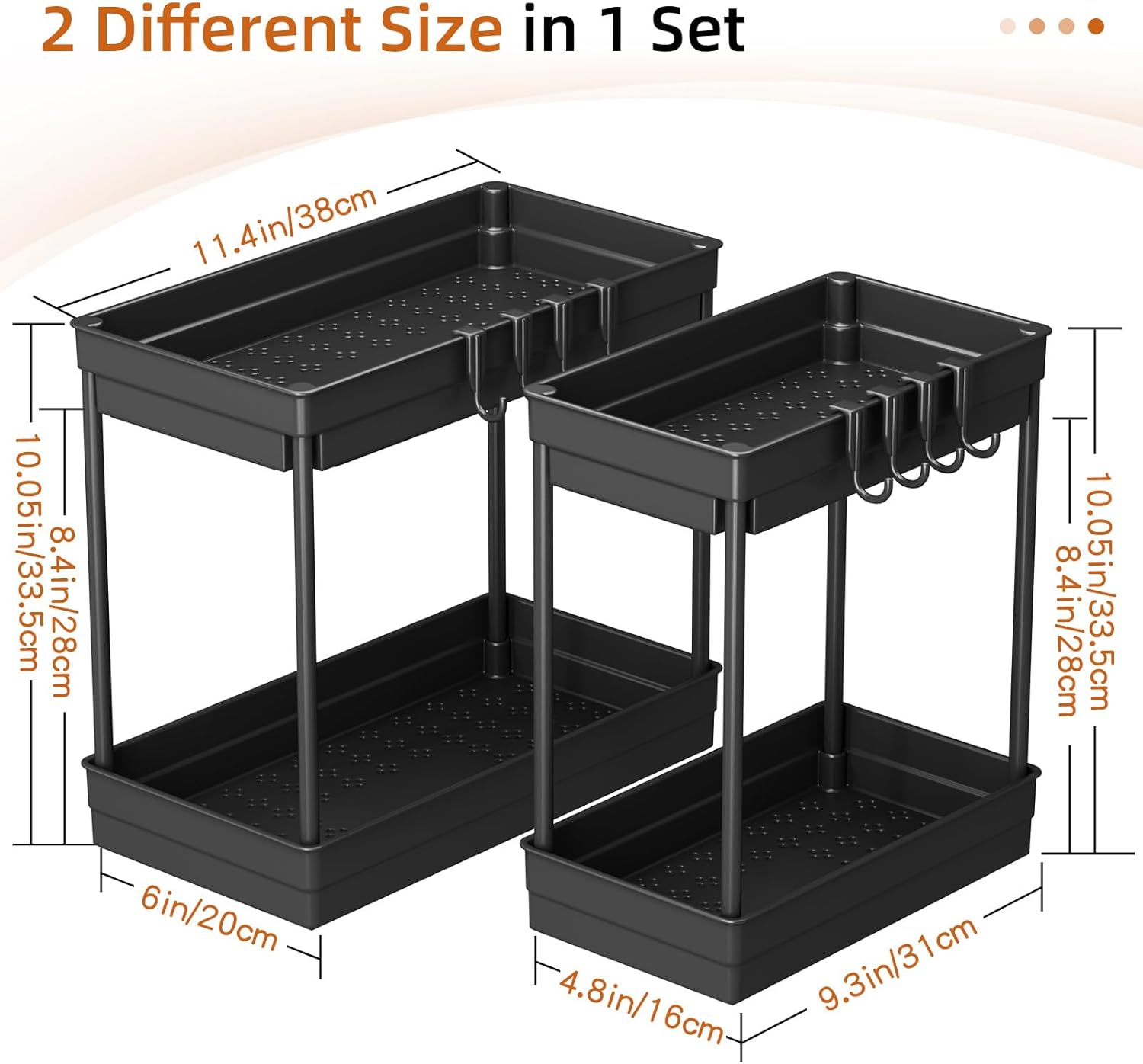 Lot de 2 étagères de rangement sous évier - Rangement et organisation pour cuisine et salle de bain, étagère sous évier à 2 niveaux, noir - 2