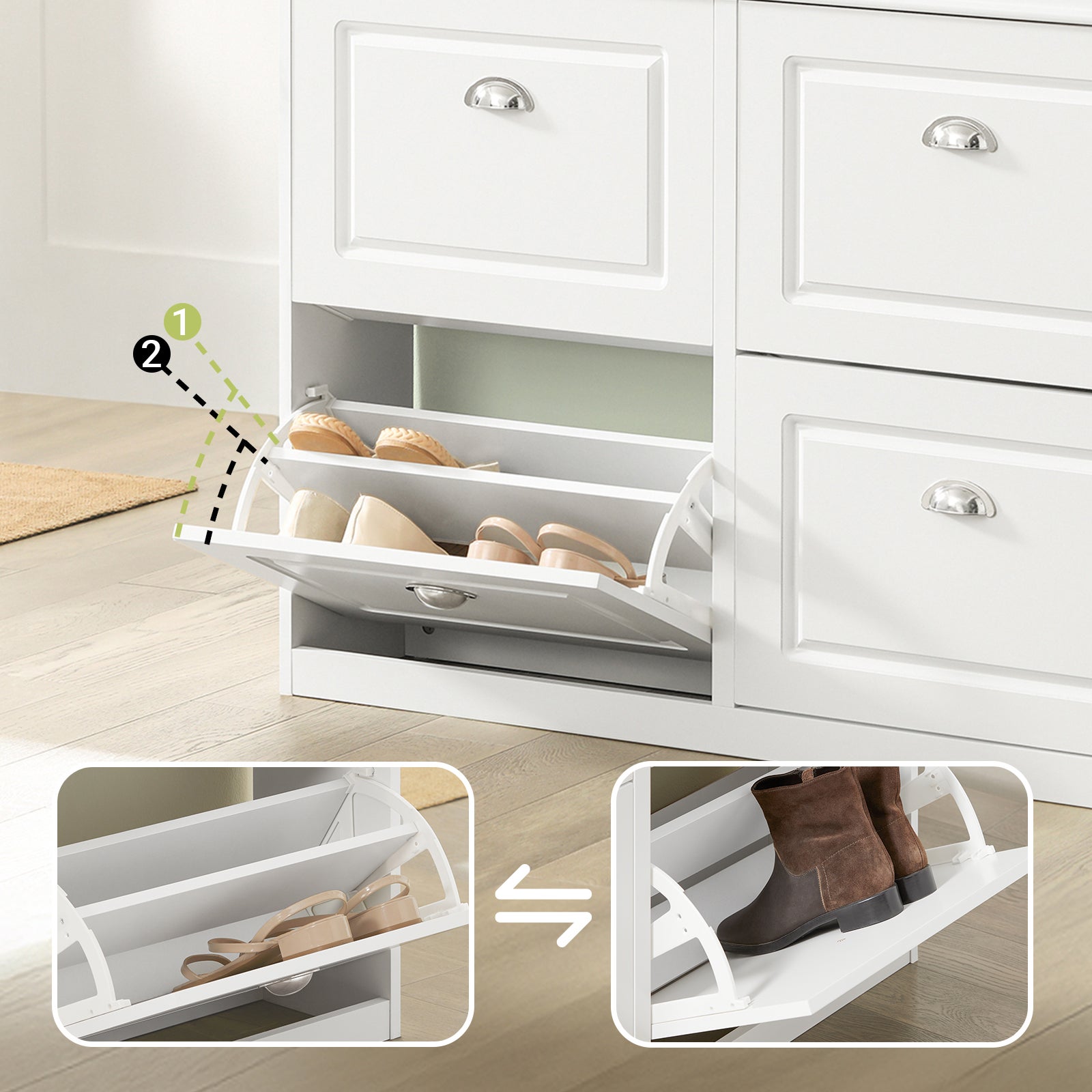 SoBuy Meuble à chaussures 16 paires avec 4 abattants Armoire à chaussures, Blanc, 105x24x83 cm, FSR79-W - 6