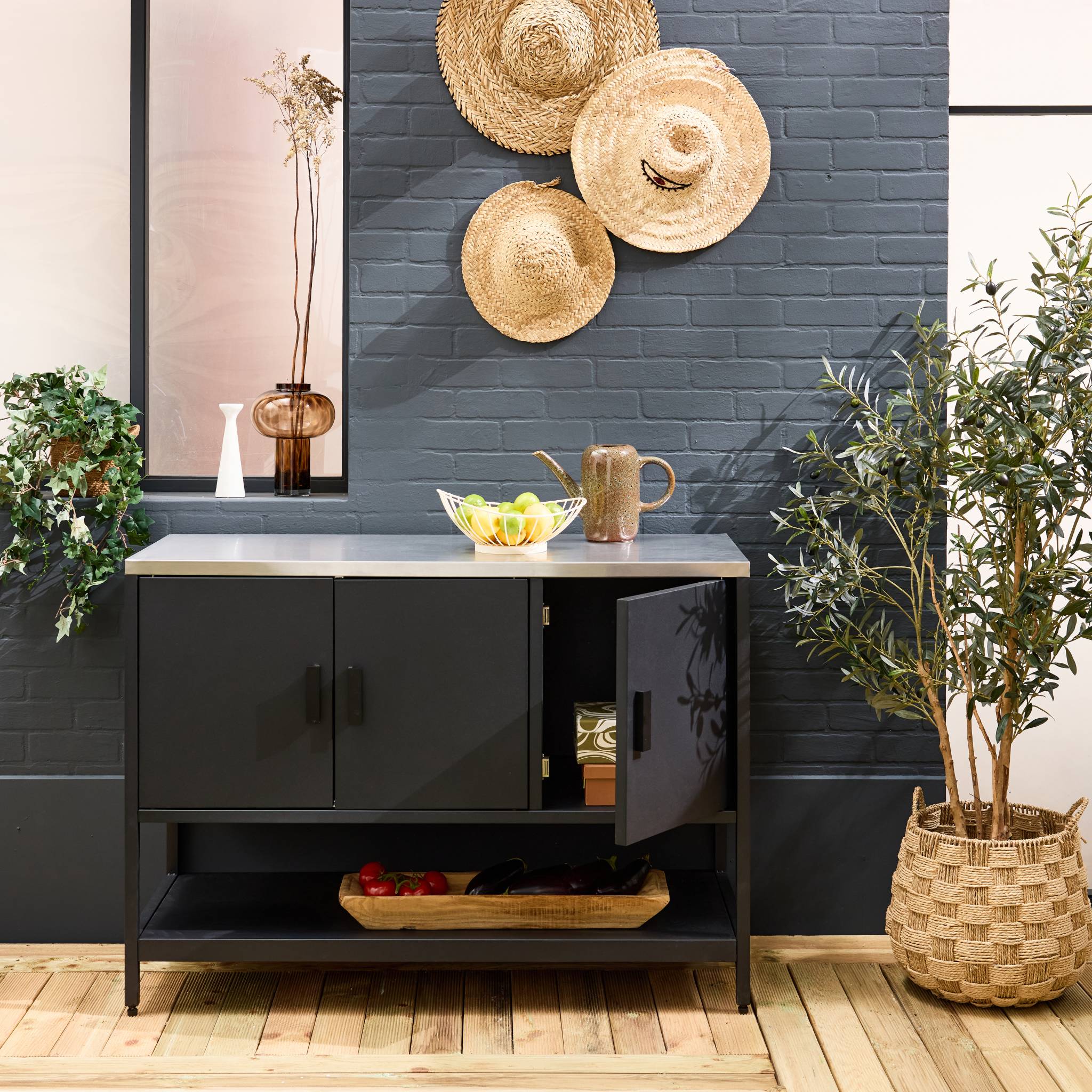 Cozinha externa em aço 3 portas e 1 prateleira, 120cm, Naxos, Preto, 120x51x87 cm - 3