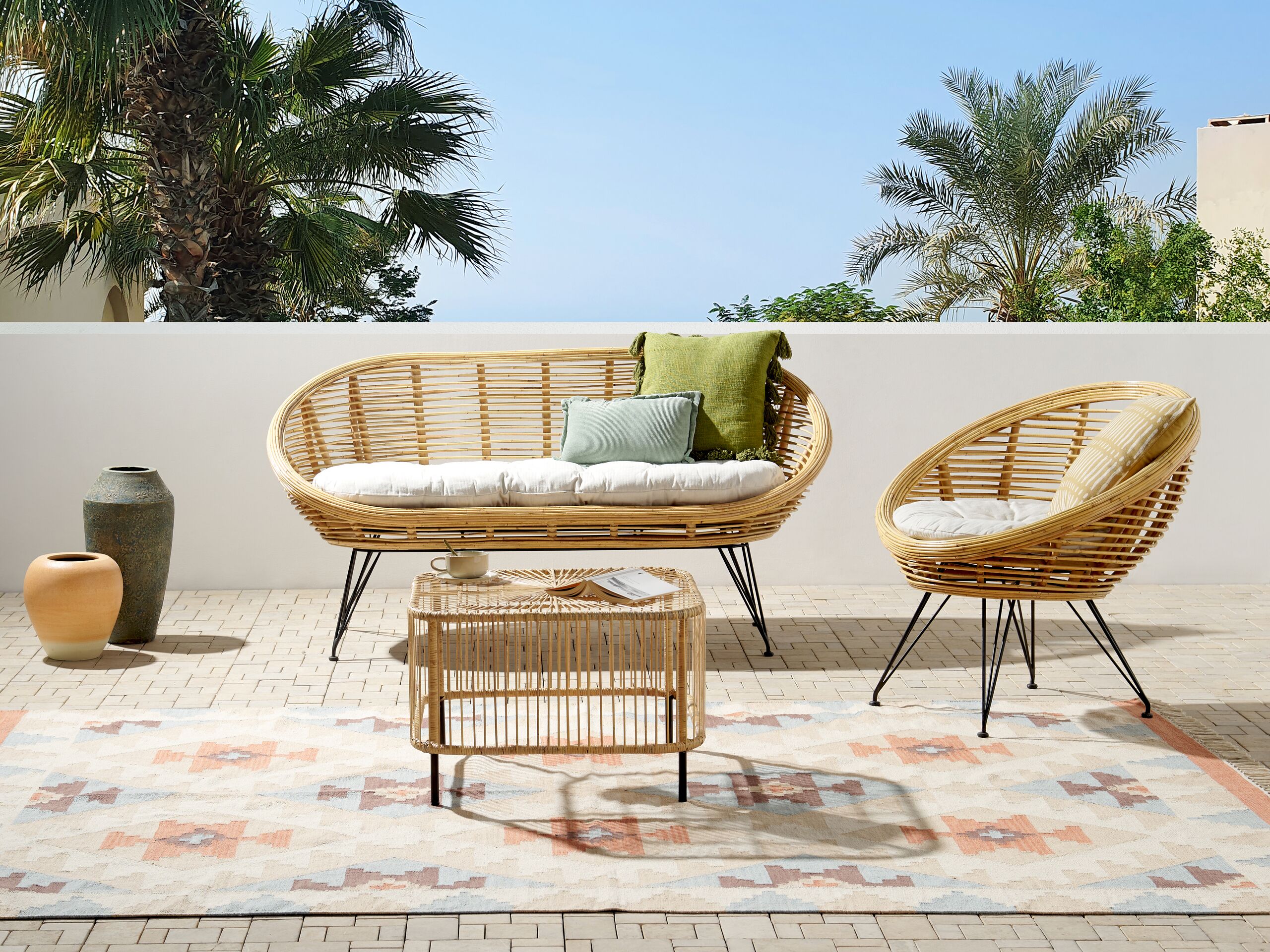 Set lounge pentru grădină cu masă cu 3 locuri MARATEA/CESENATICO Natural Ratan
