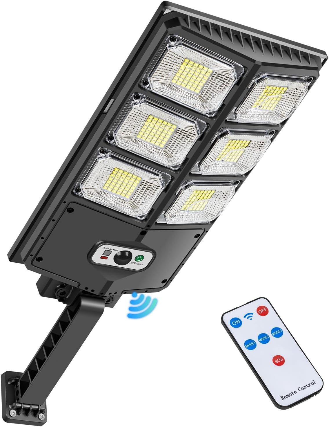 Zewnętrzna lampa solarna LED 252 LED 150 W z panelem słonecznym i czujnikiem ruchu, wodoodporna lampa ogrodowa IP65 ze sterowaniem zdalnym