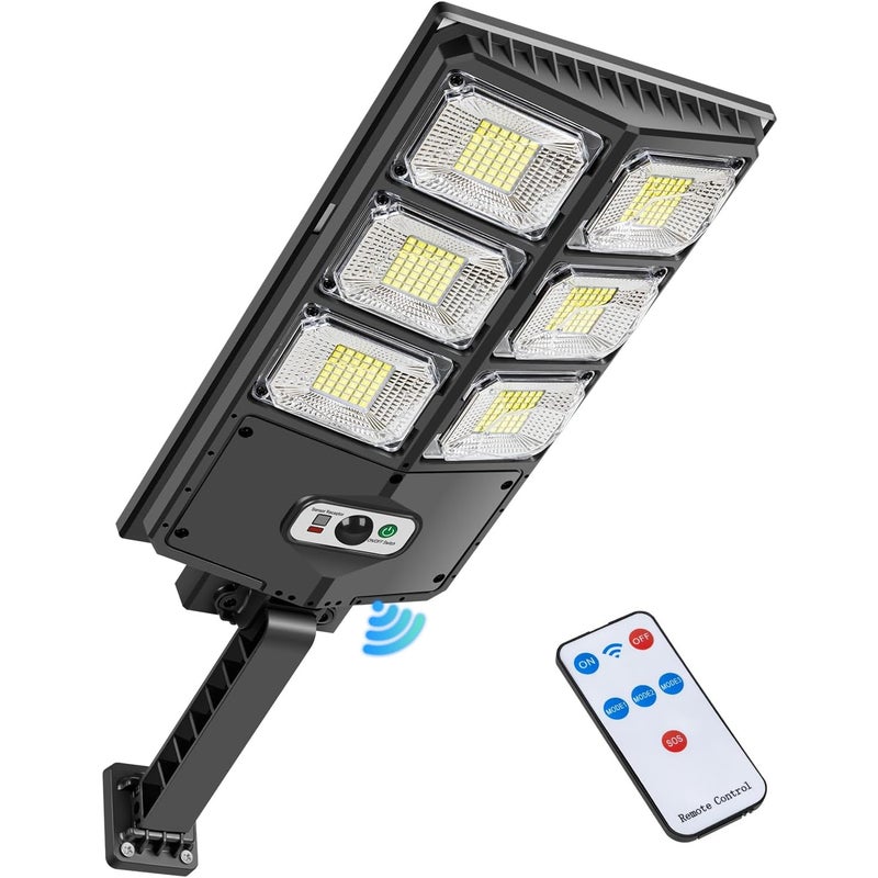 Zewnętrzna lampa solarna LED 252 LED 150 W z panelem słonecznym i czujnikiem ruchu, wodoodporna lampa ogrodowa IP65 ze sterowaniem zdalnym