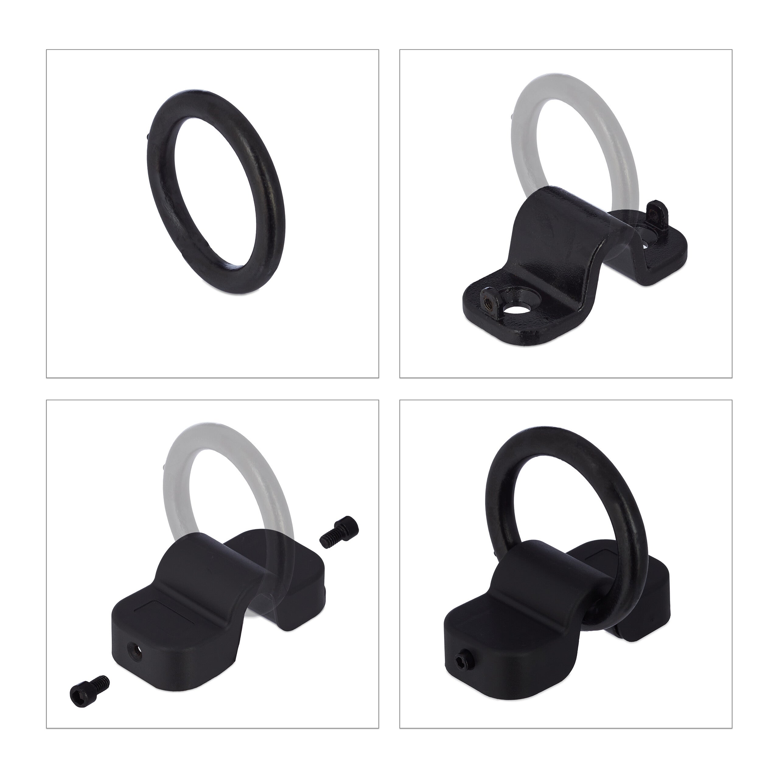 Ancrage mural ou au sol, pour vélo ou moto, anneau de 14 mm, acier, plastique, sécurité, noir, Relaxdays - 6