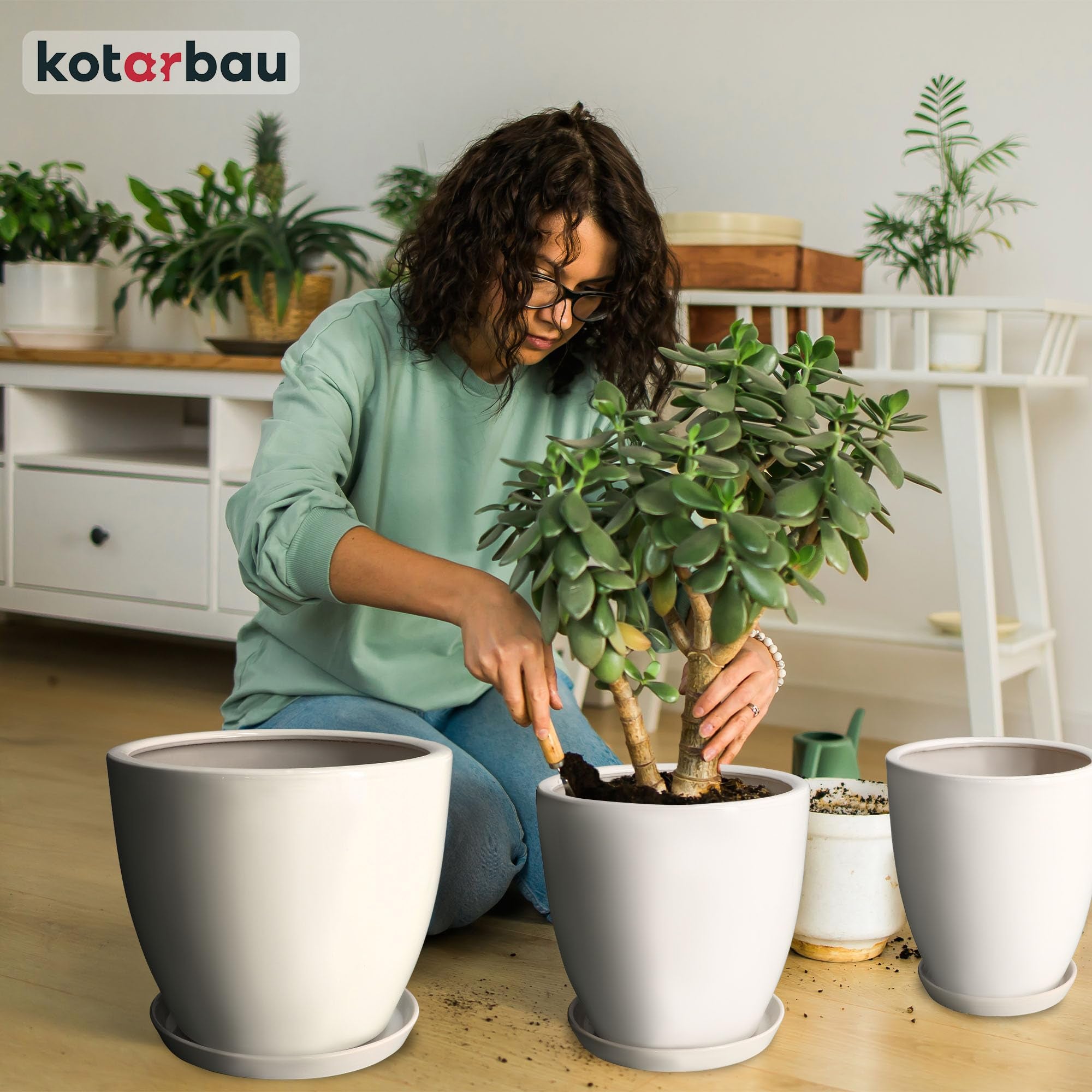 Doniczka ceramiczna szkliwiona biała na kwiaty rośliny 26 cm - KOTARBAU - 9