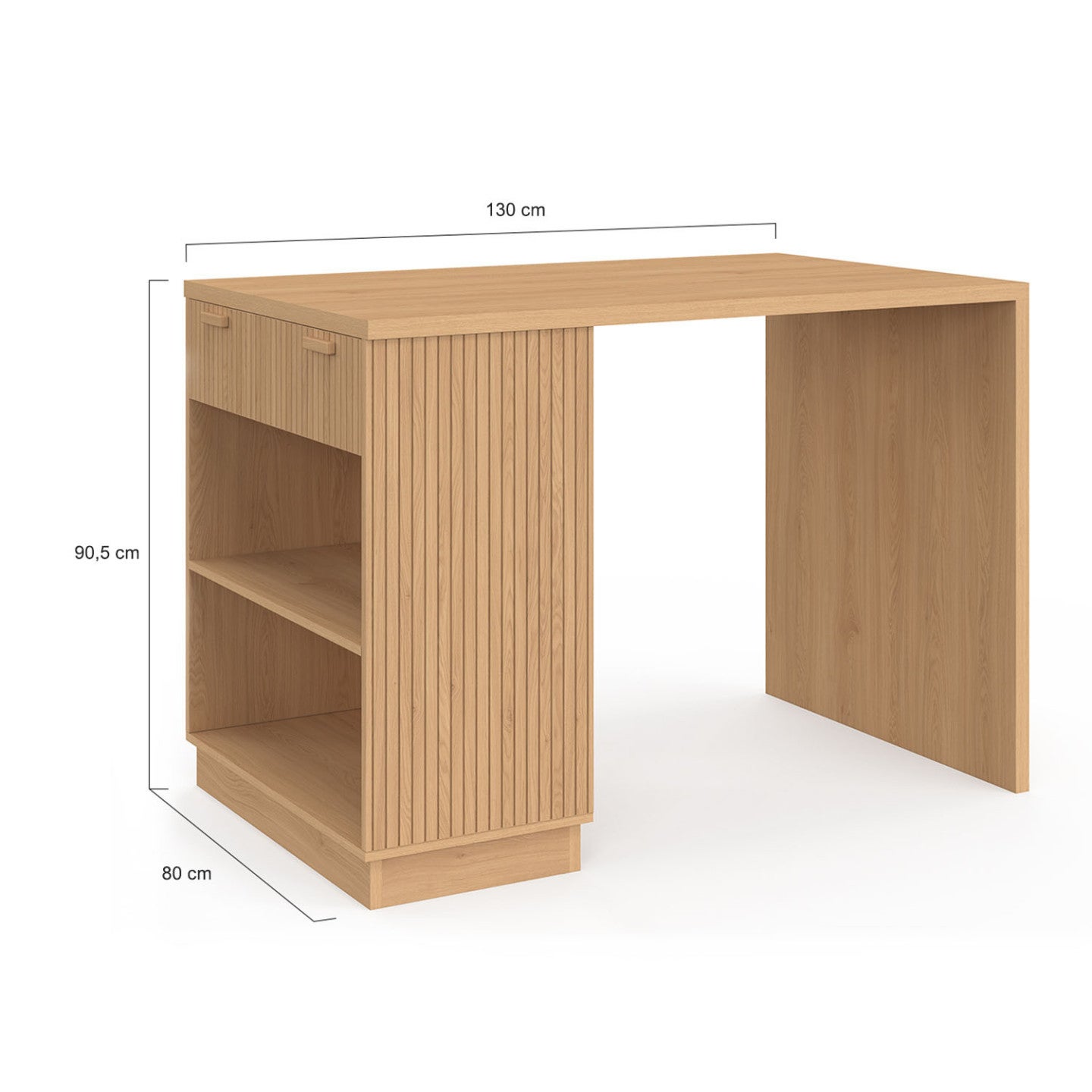 Ilot central mange-debout 4 personnes JULIETTE 130 cm lattes tasseau bois coloris chêne - 5