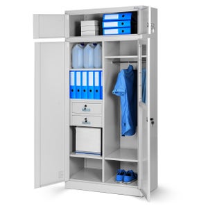 C+P Armadio Officina 2 Ante 195x120x50 Cm - 4 Ripiani Zincati Regolabili, Serratura Ergo-Lock 4.0, Grigio