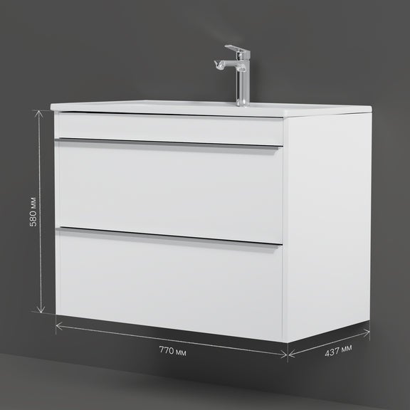 Meuble salle de bains avec Vasque en Céramique Meuble simple vasque suspendu 80 cm avec lavabo intégré, 2 tiroirs, design, Blanc Brillant&nbsp; – AM.PM - 6