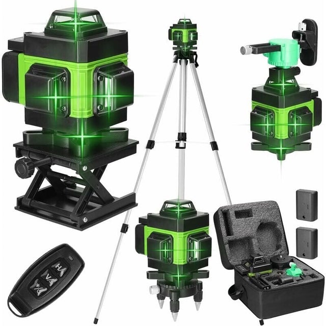 Niveau laser en 4 x 360° 4D 16 Lignes Auo-équilibrage du Niau Laser Vert Rotatif Outil de Niveau Vertical Horizontal
