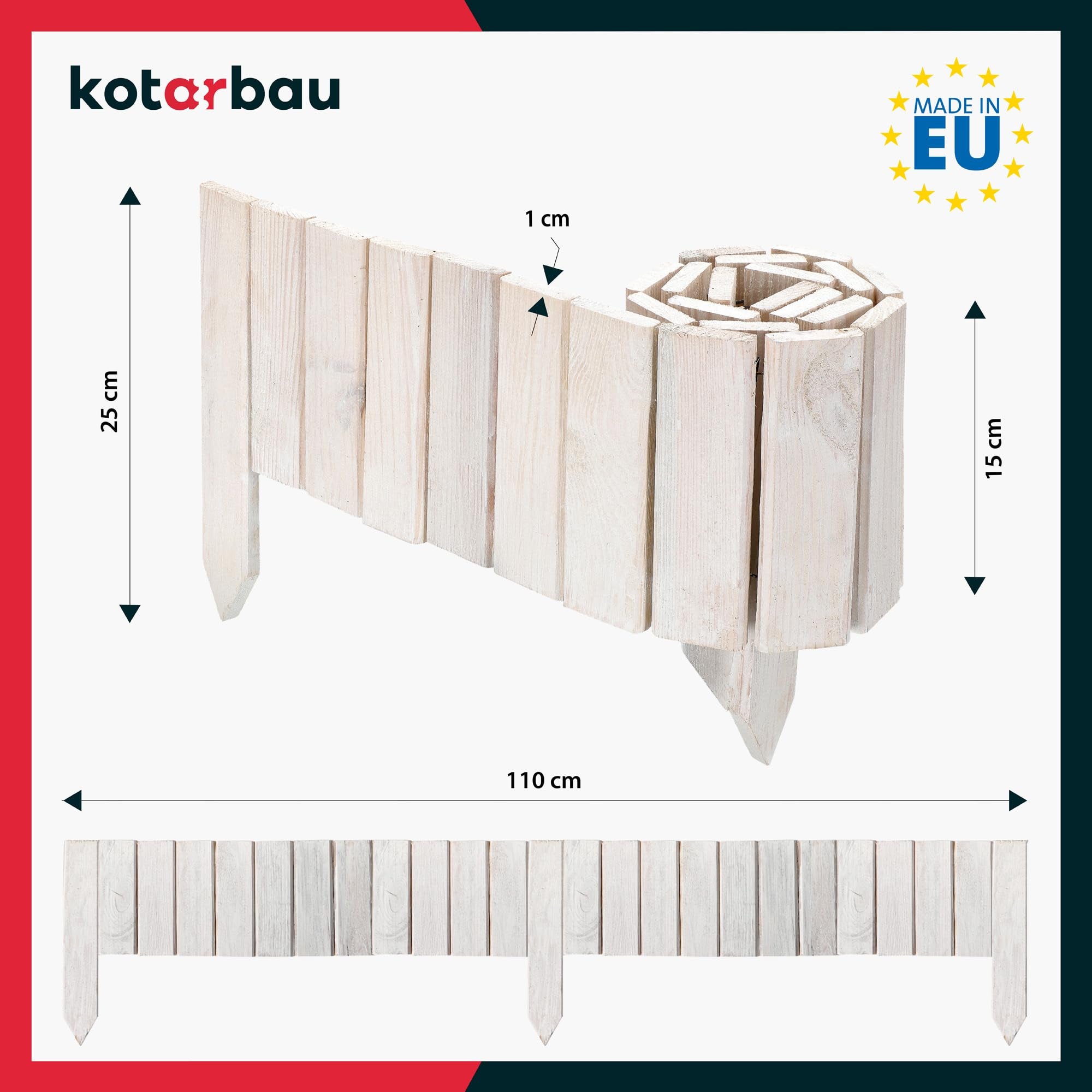 Płotek Ogrodowy Wbijany - 110 X 15 CM - Obrzeże Trawnika - Płot Drewniany - Palisada - Biały KOTARBAU - 3