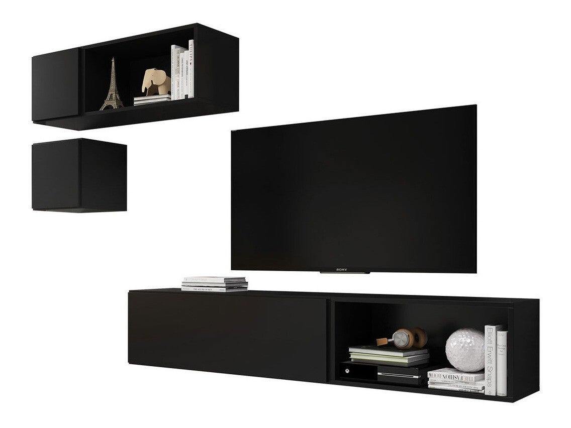 Conjunto De Salón Charlotte C110 Negro Con Mesa De Tv Con Equipo 