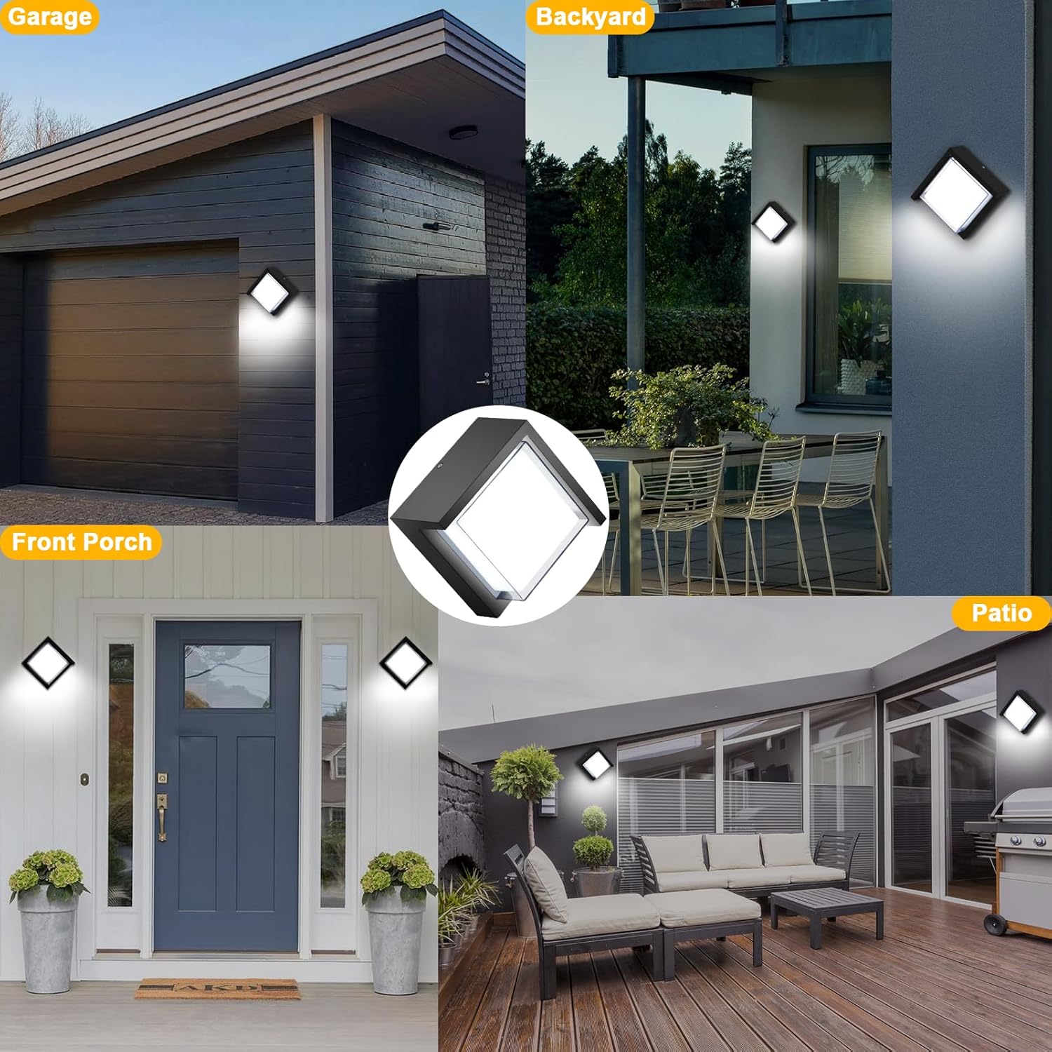 Applique murale d'extérieur, 6000K, petite, antirouille, carrée noire, 12W, LED, étanche, convient pour les porches, les garages et les terrasses - 7