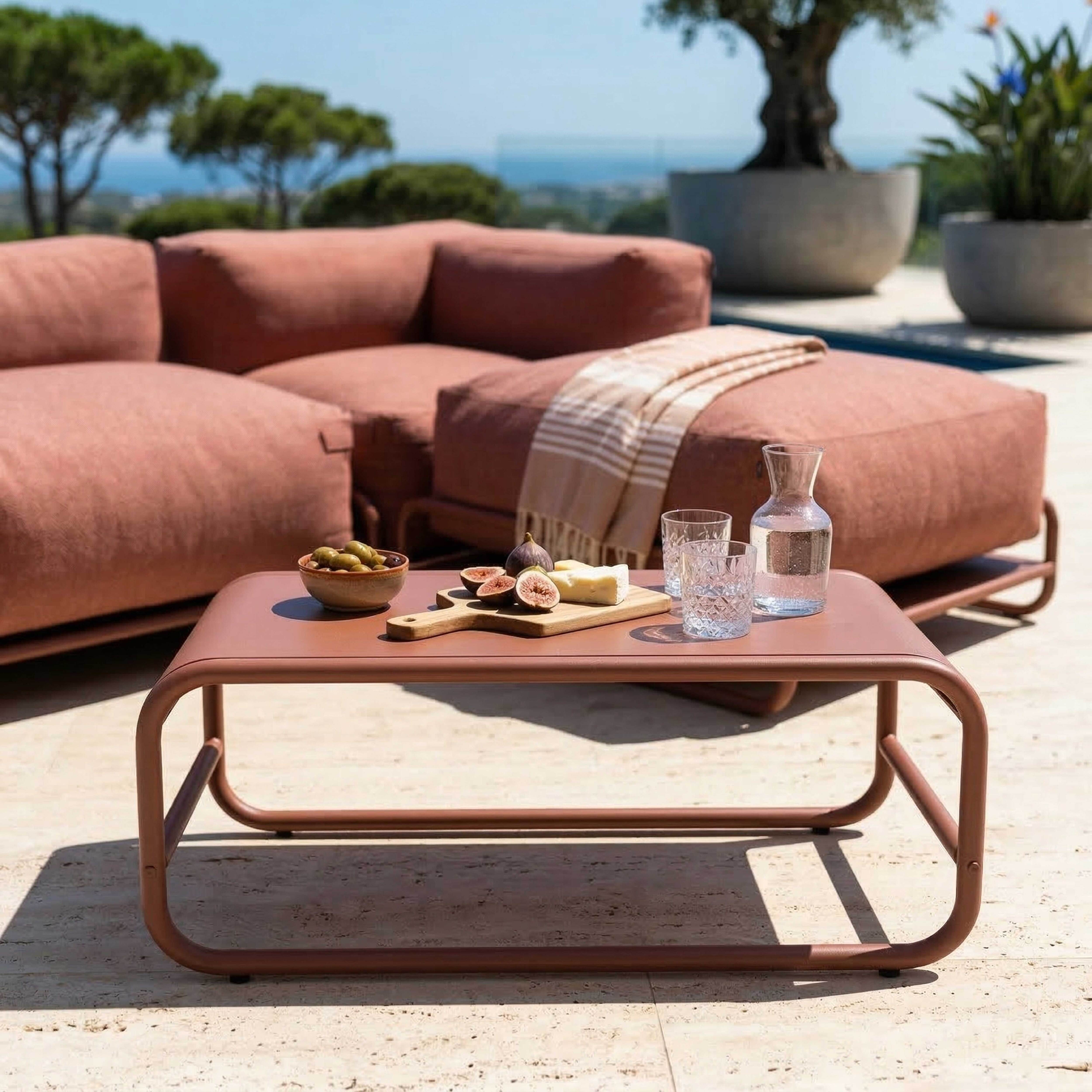 Table basse de jardin en métal 85x40x30 cm terracotta, Mixi - Oviala - 3