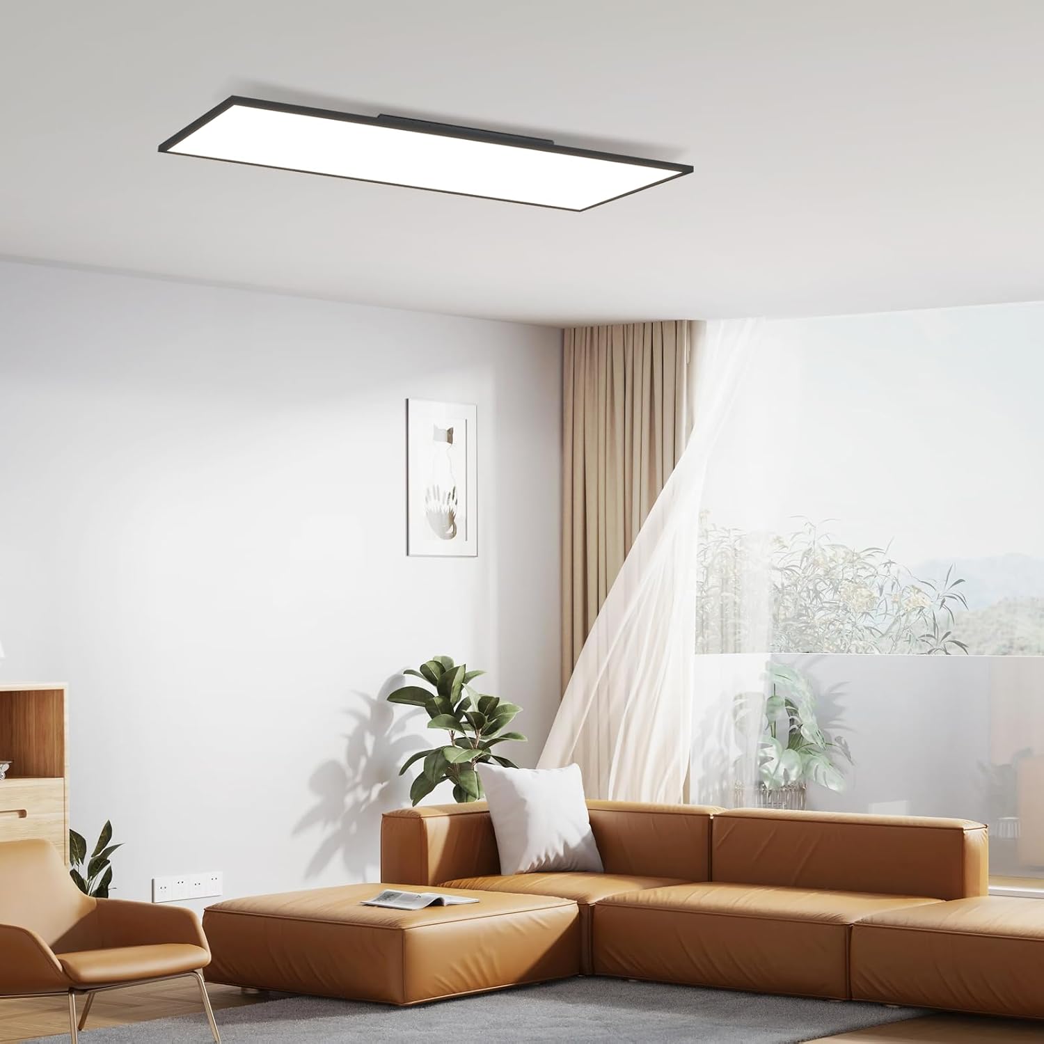 Nettlife Panneau lumineux LED pour plafond, plafonnier plat, panneau rectangulaire , intensité variable, noir, 24 W, 100 x 25 cm, avec télécommande - 6
