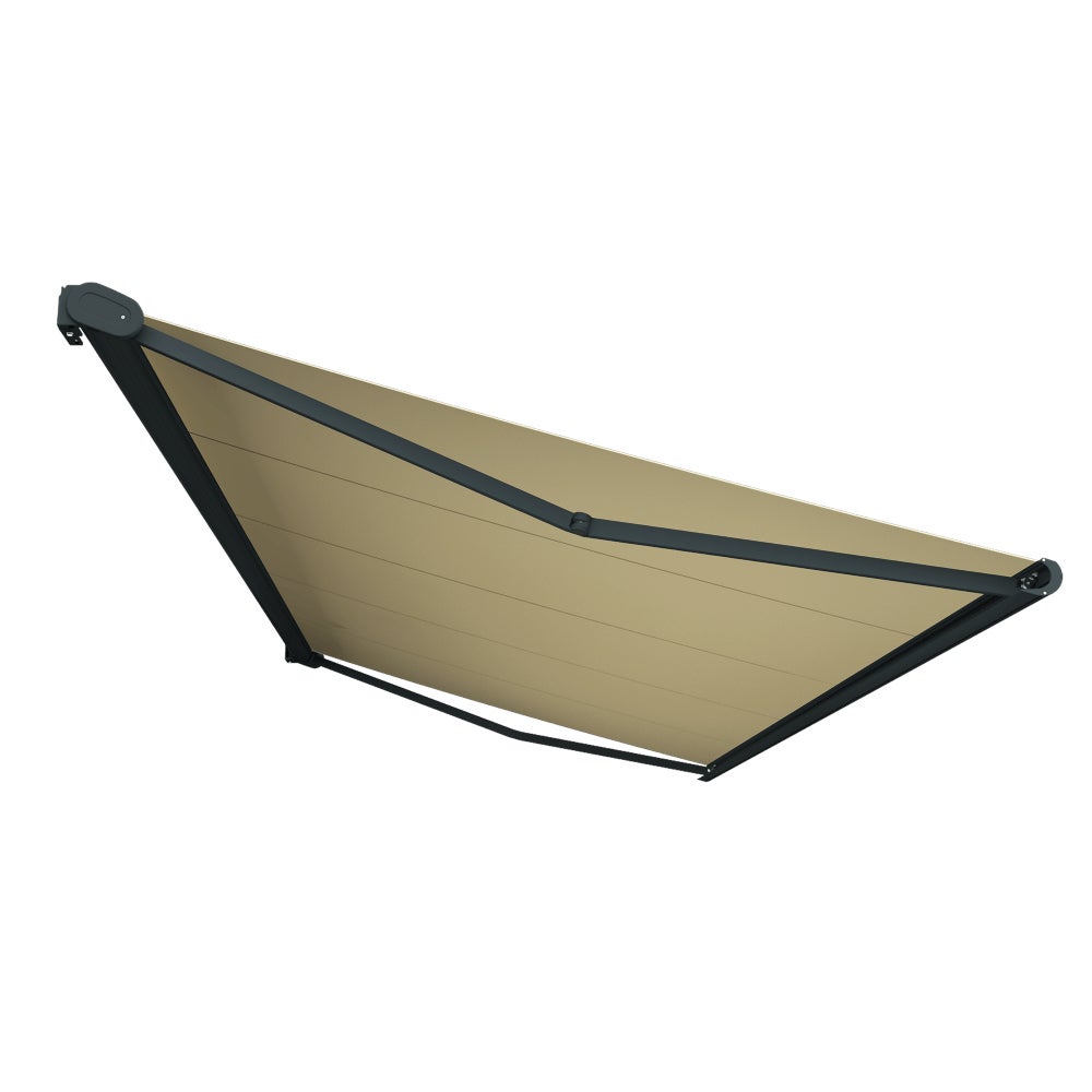 Store banne Coffre intégral PROTECT 2 LED Gris Anthracite 5x3,5m Motorisé à télécommande + Eclairage LED - Toile Écrue - 3